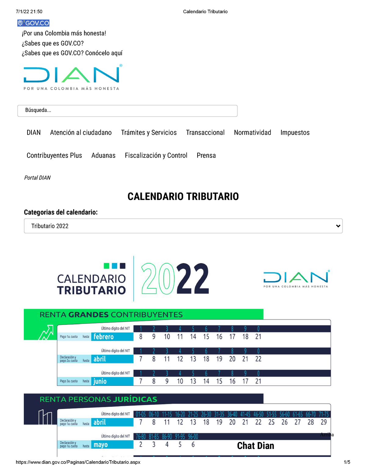 Calendario Tributario - DIAN Atención al ciudadano Trámites y Servicios Transaccional 