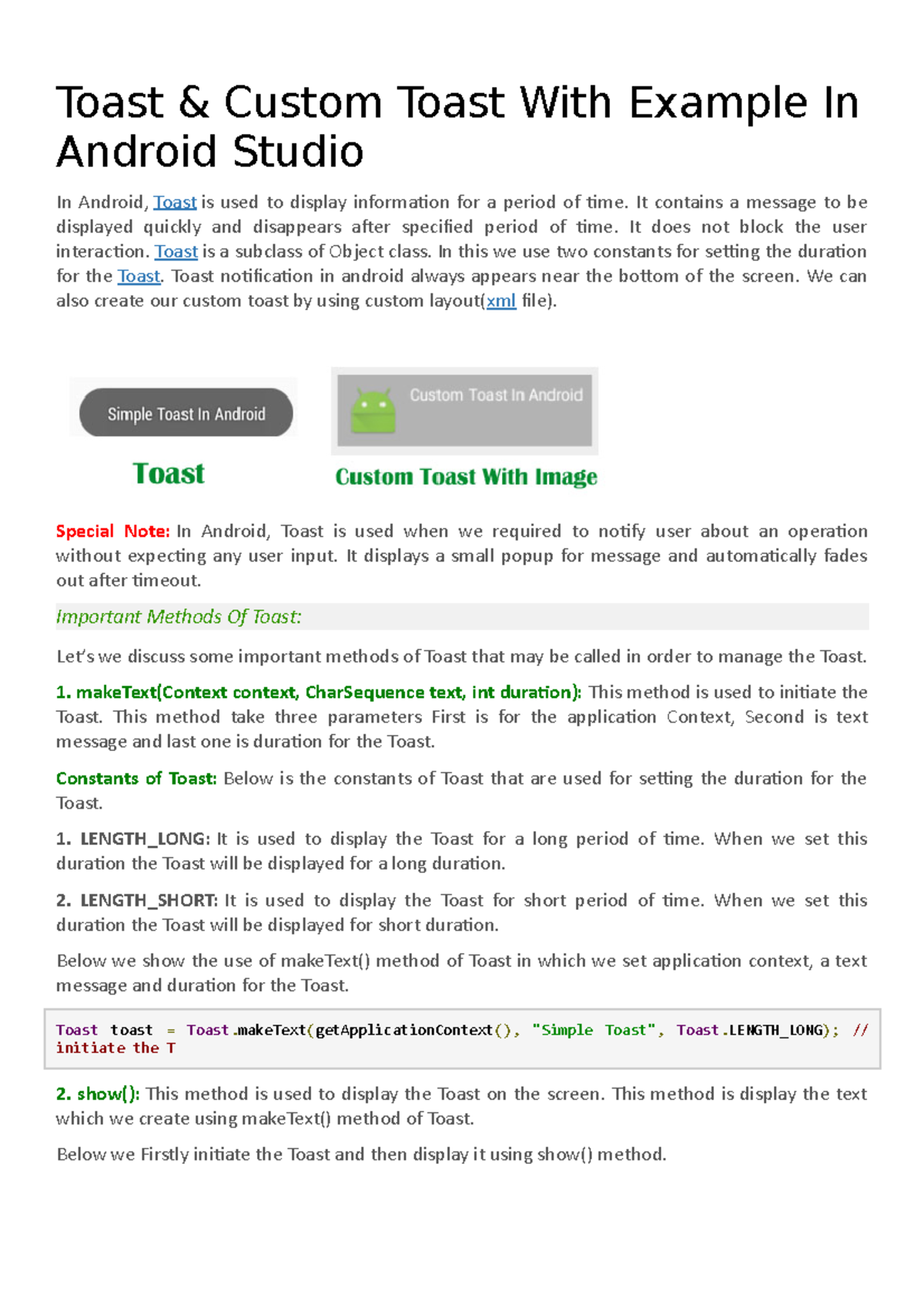 Toast course Toast & Custom Toast With Example In Android Studio In