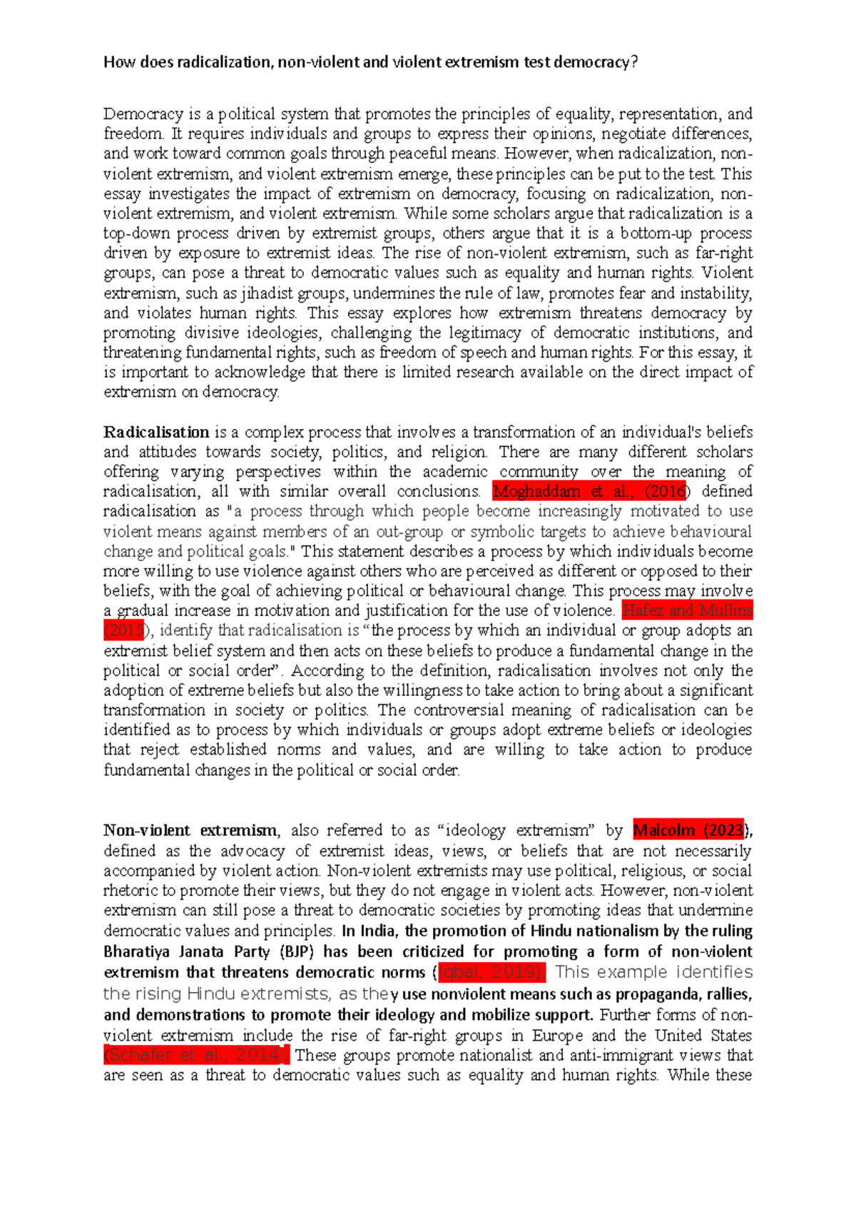 How does radicalization, non-violent and violent extremism test ...