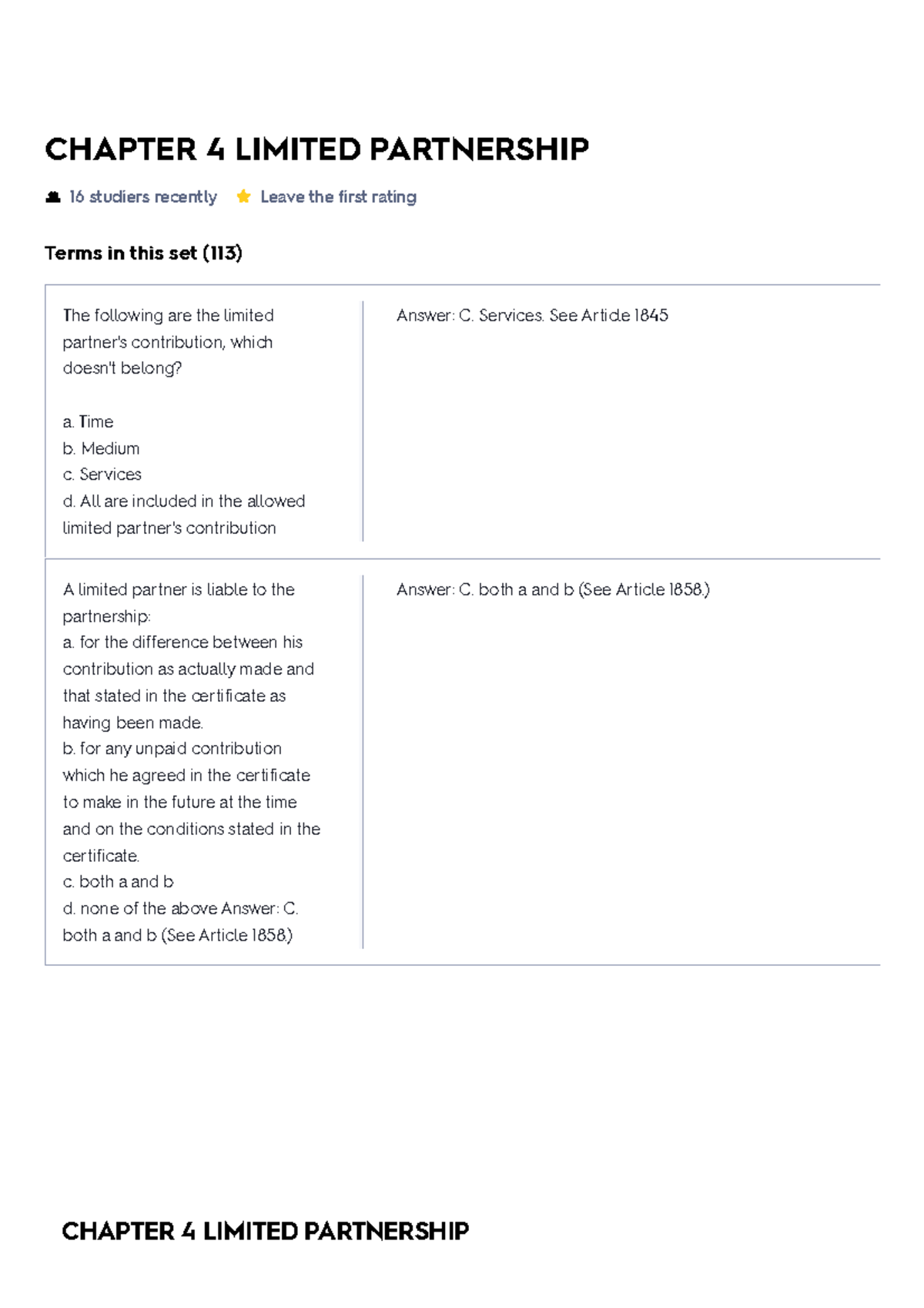 3. Limited Partnership - CHAPTER 4 LIMITED PARTNERSHIP 16 studiers ...