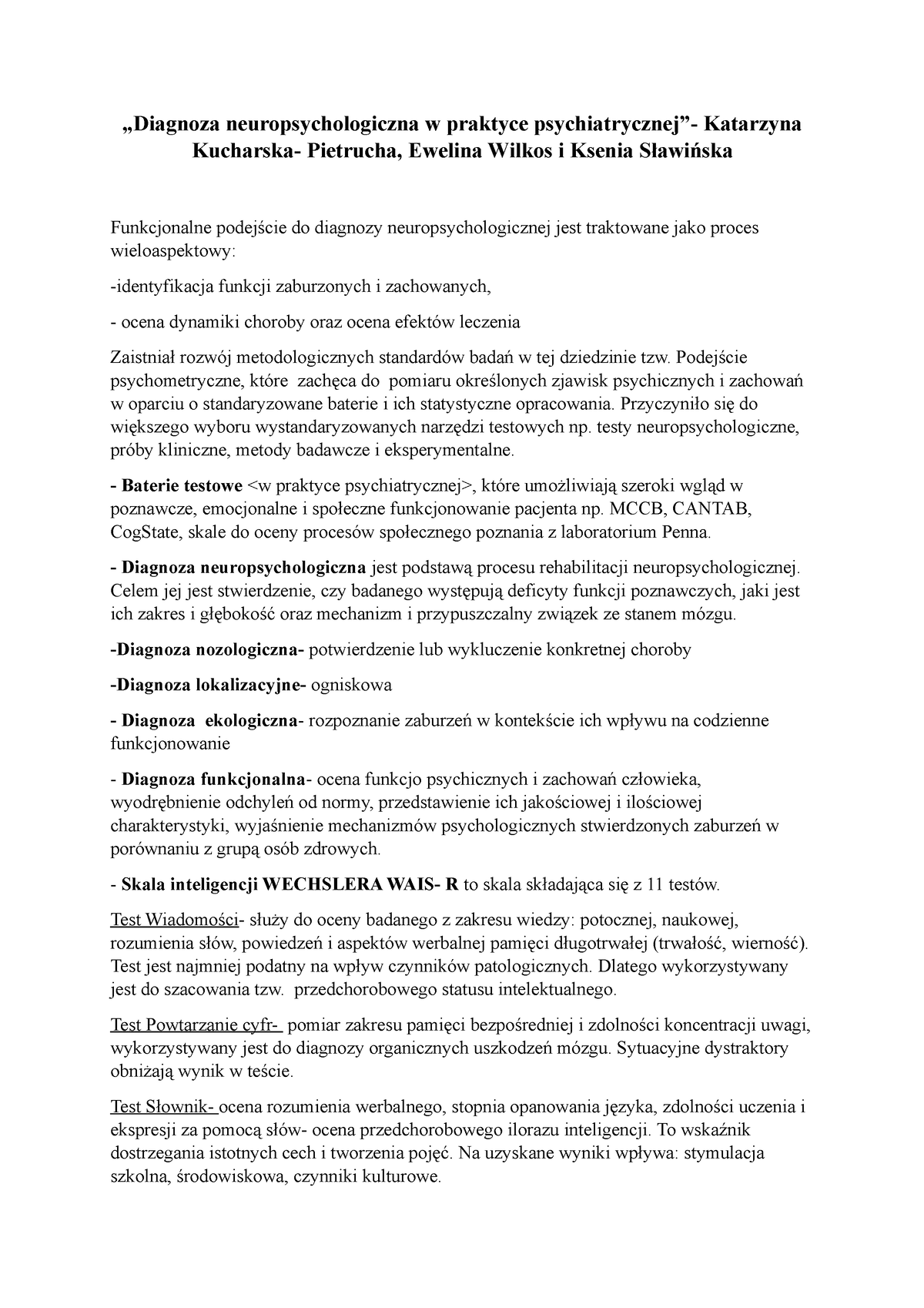 Diagnoza Neuropsychologiczna W Praktyce Psychiatrycznej - Podejście ...