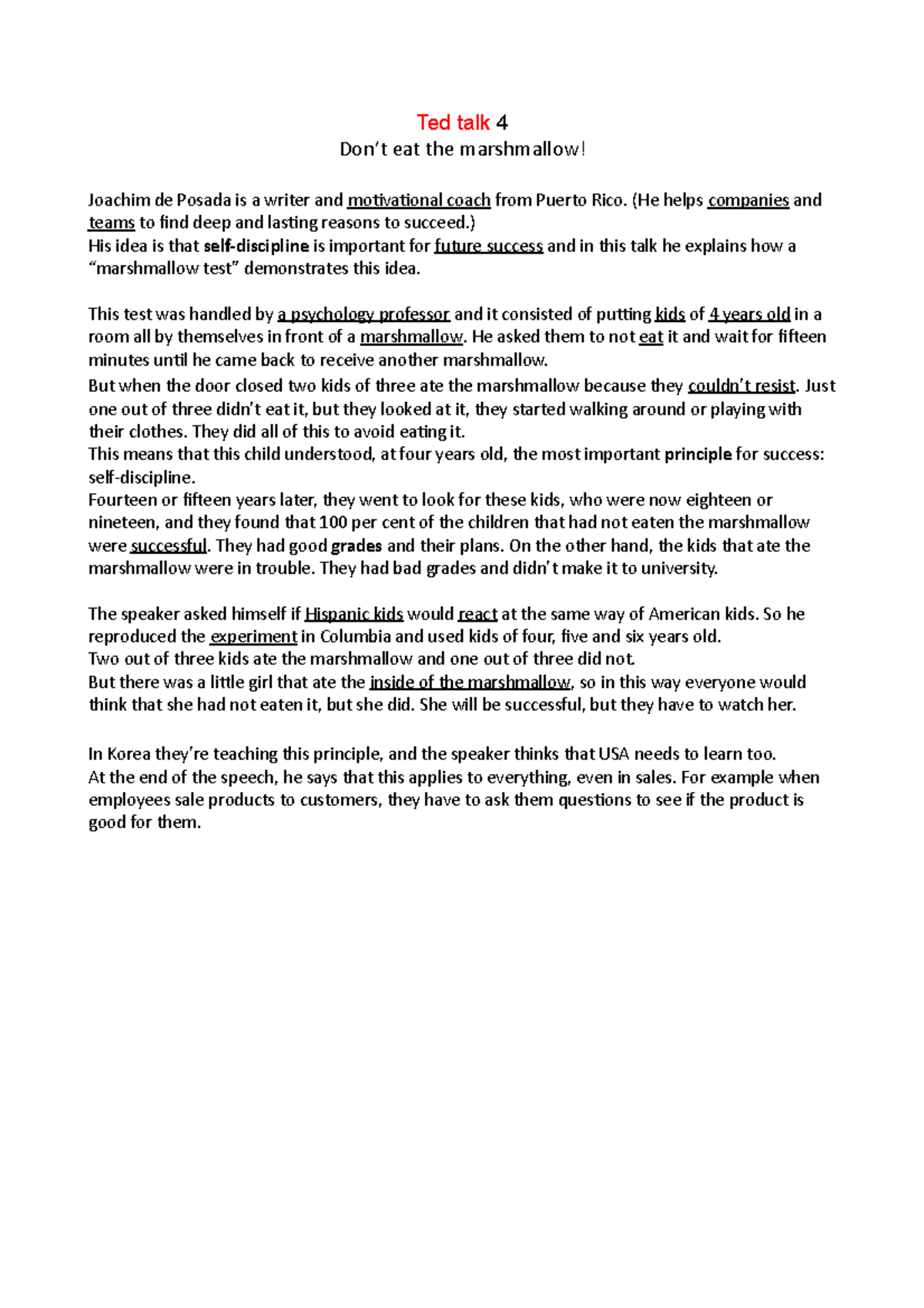 Ted talk 4 riassunto ted talk 4 Ted talk 4 Don’t eat the