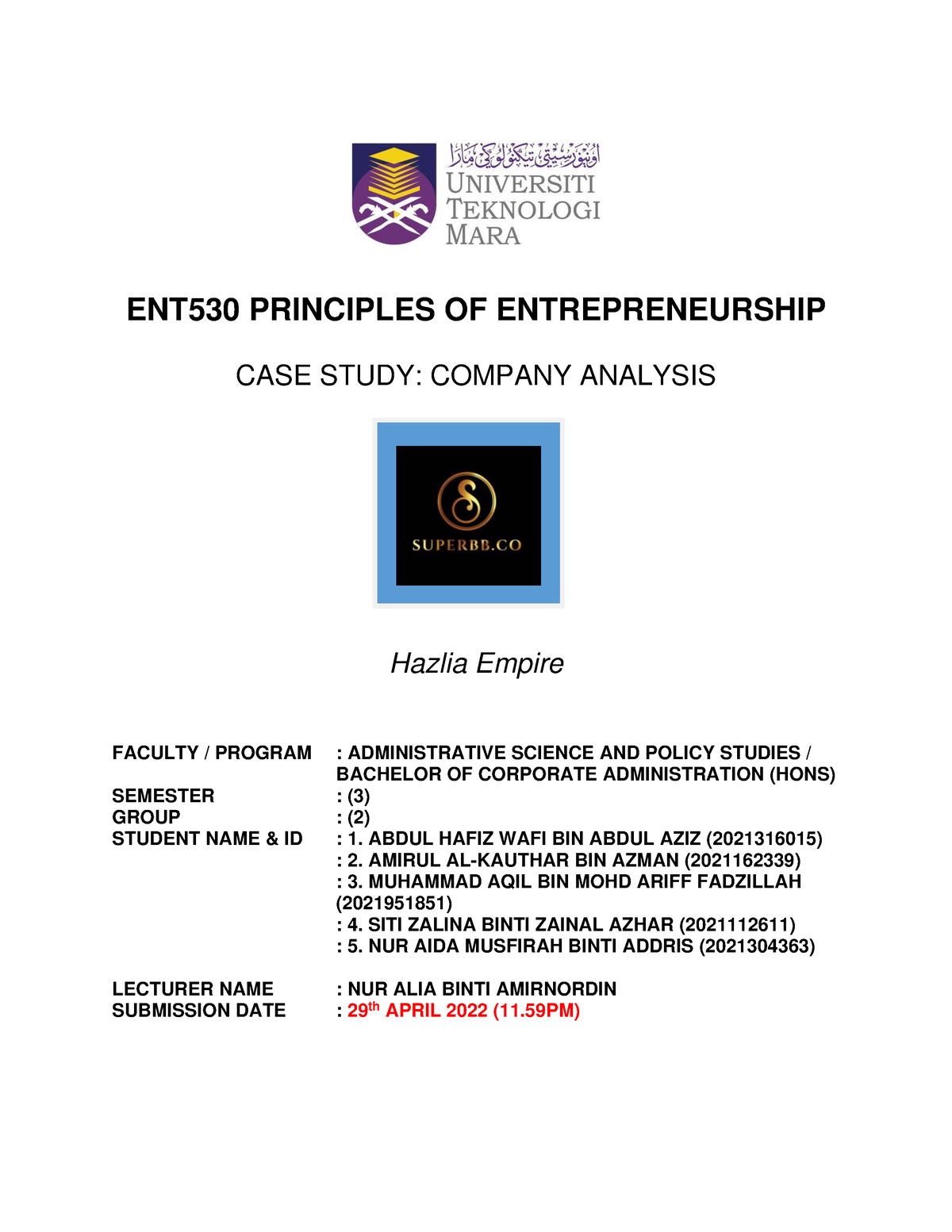 ent530 case study conclusion