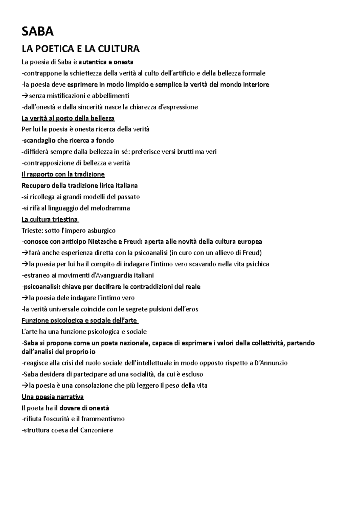 SABA - riassunti Saba, poetica e opere - SABA LA POETICA E LA CULTURA ...