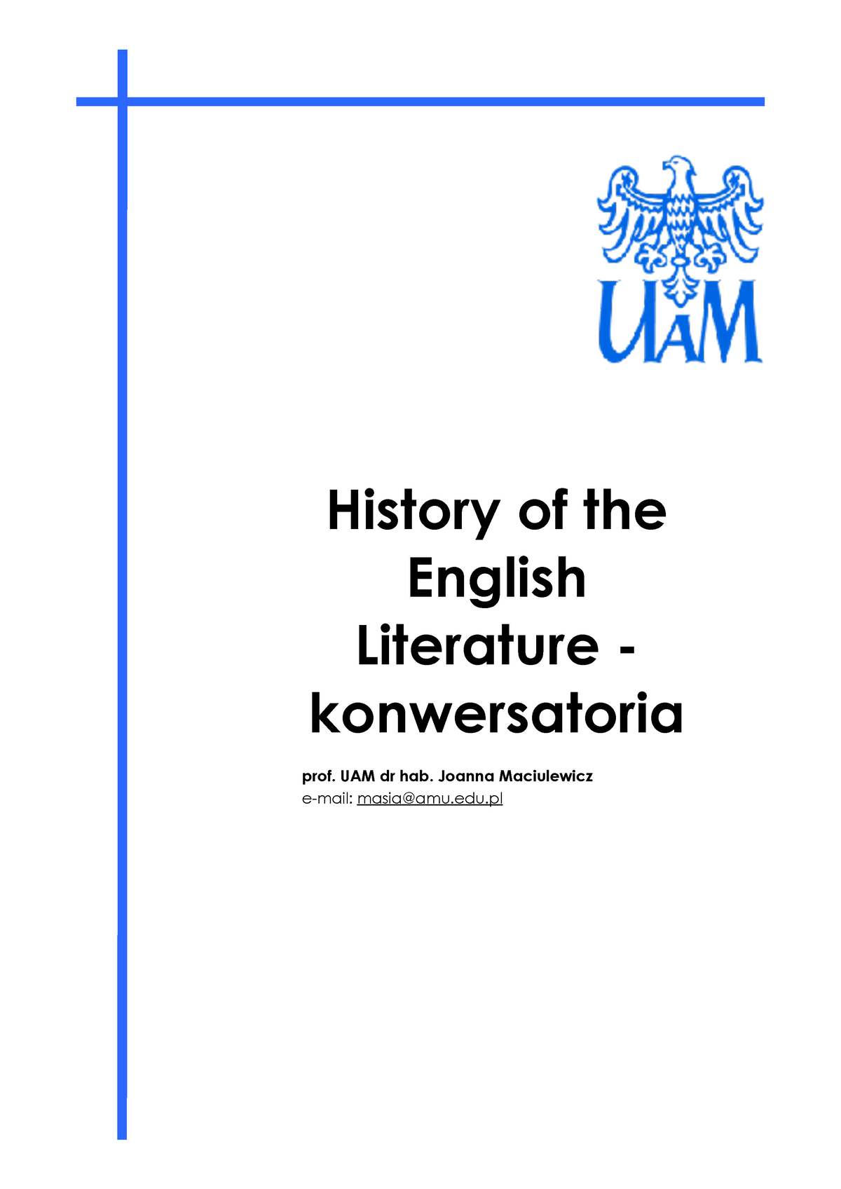 History of Literature - Seminar - History of the English Literature ...