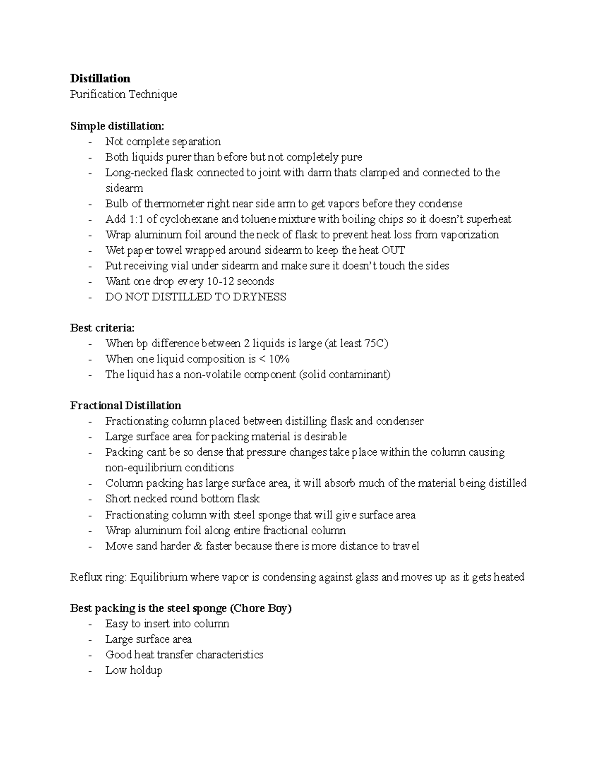 Quiz 4 Orgo Lab Organic chemistry lab quiz 4 notes Distillation