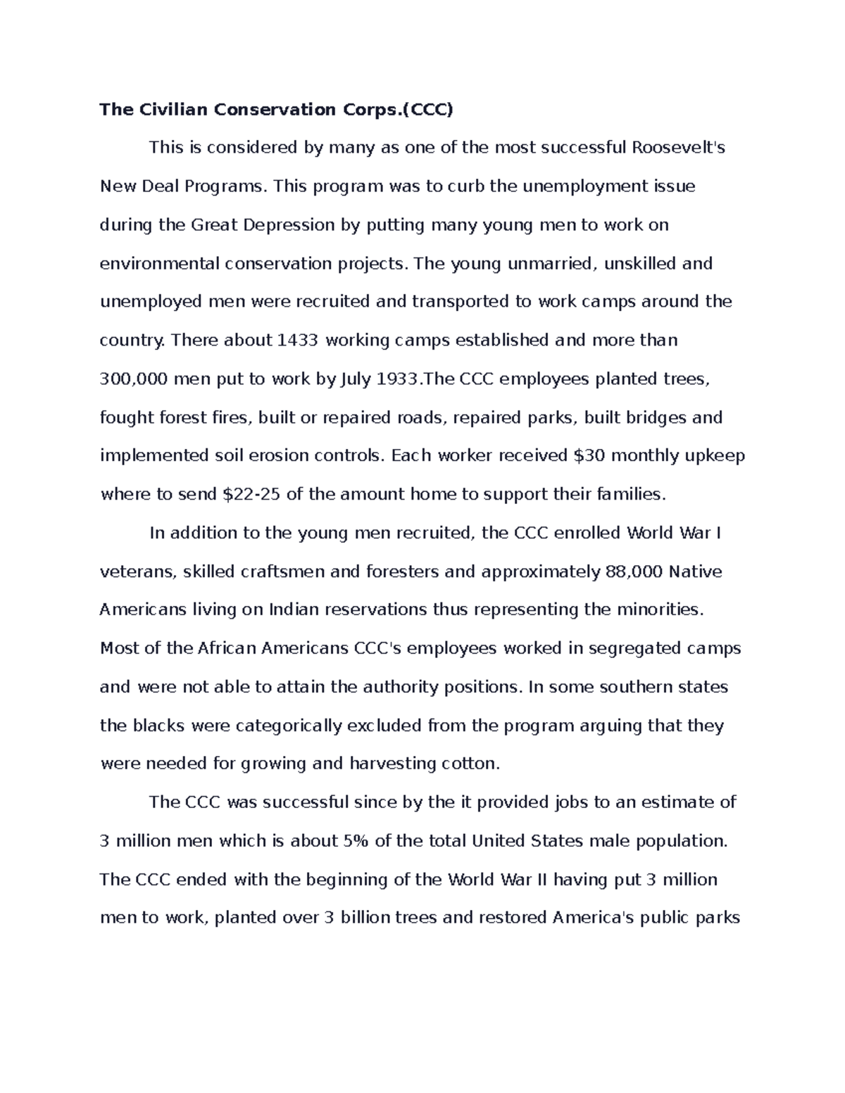 The Civilian Conservation Corps hs week6 - The Civilian Conservation ...