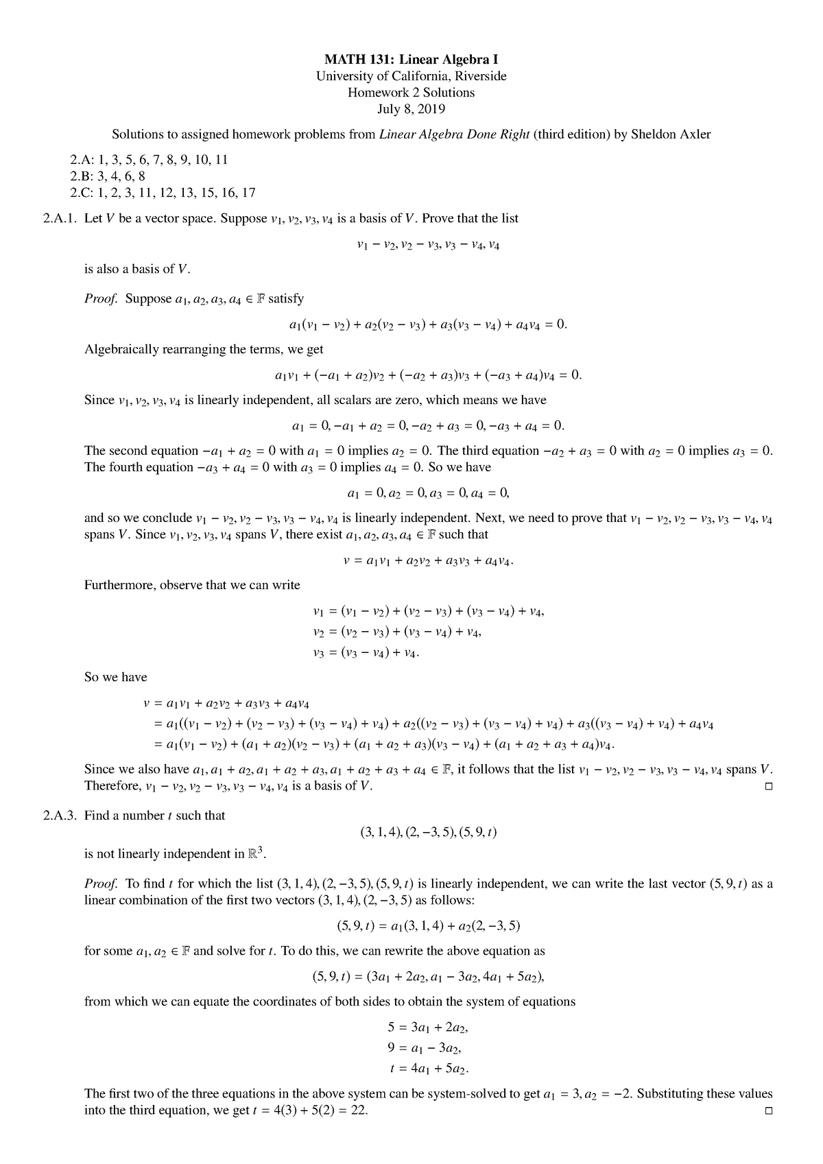 numerical linear algebra trefethen homework solutions