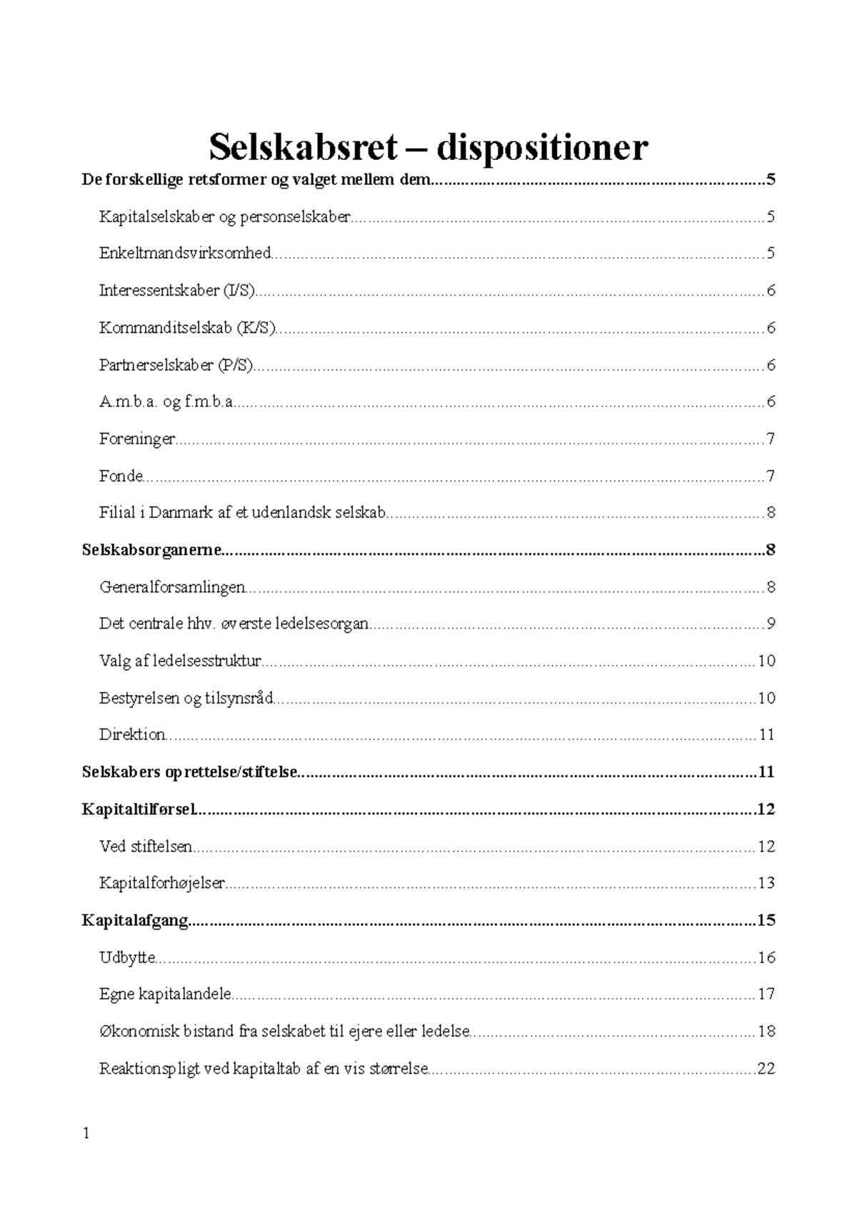 Selskabsret - Dispositioner - Selskabsret – Dispositioner De ...