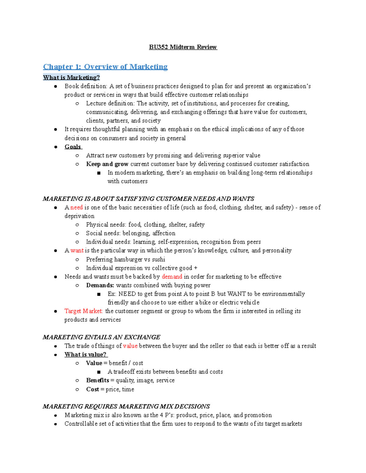 BU352 Midterm Review - Detailed And Comprehensive Notes - BU352 Midterm ...