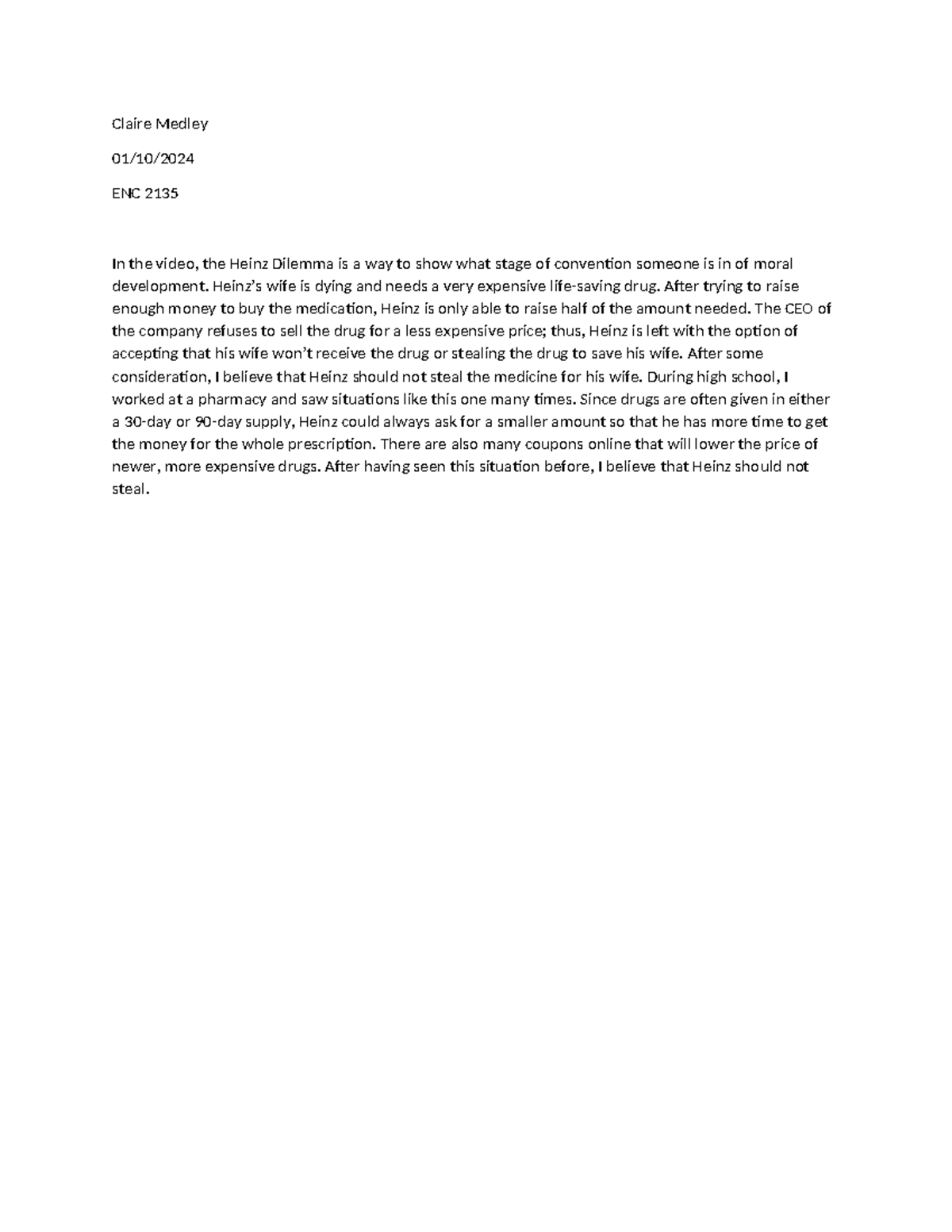 Diagnostic Writing 2 - Assignment for ENC2135 - Claire Medley 01/10 ...