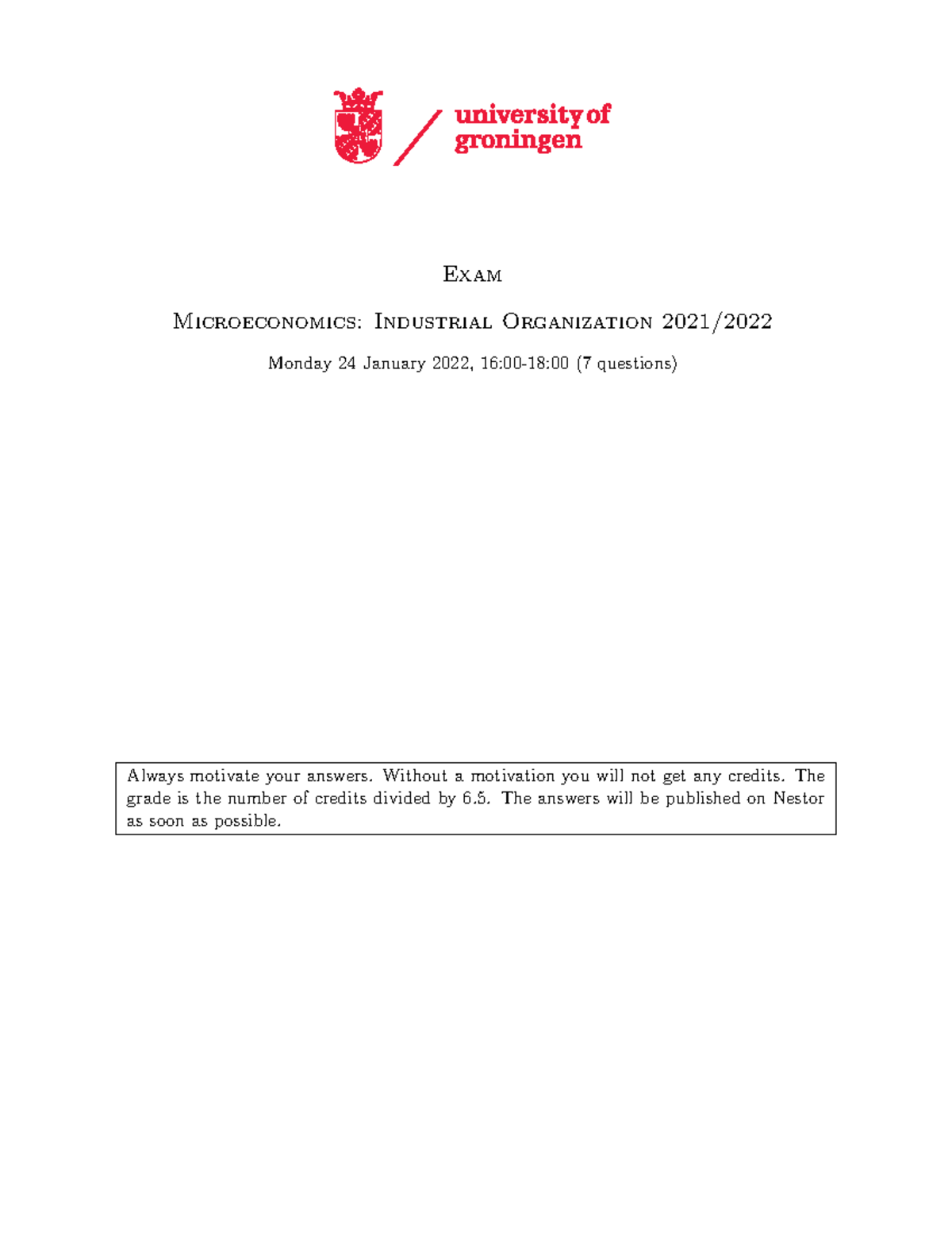 Exam Micro Ind Org 2021 With Out - Exam Microeconomics: Industrial ...