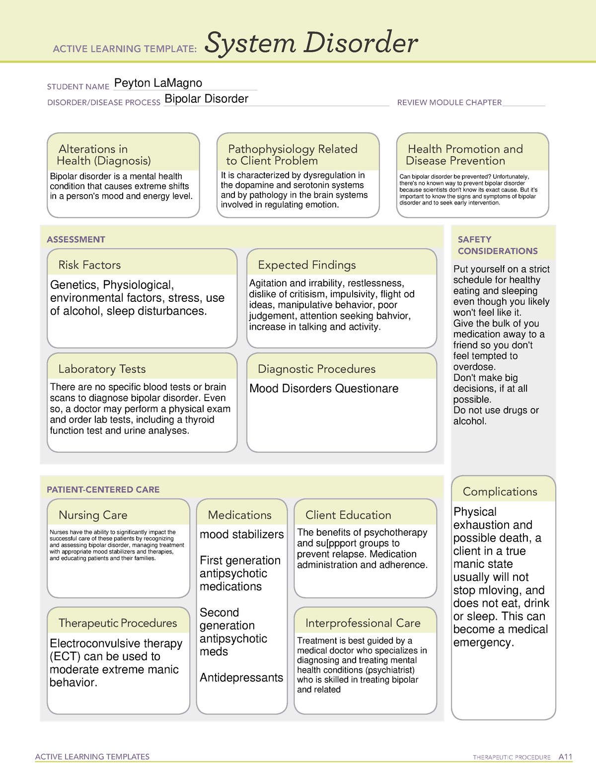 ATI Systems Disorder Bipolar Disorder ACTIVE LEARNING TEMPLATES