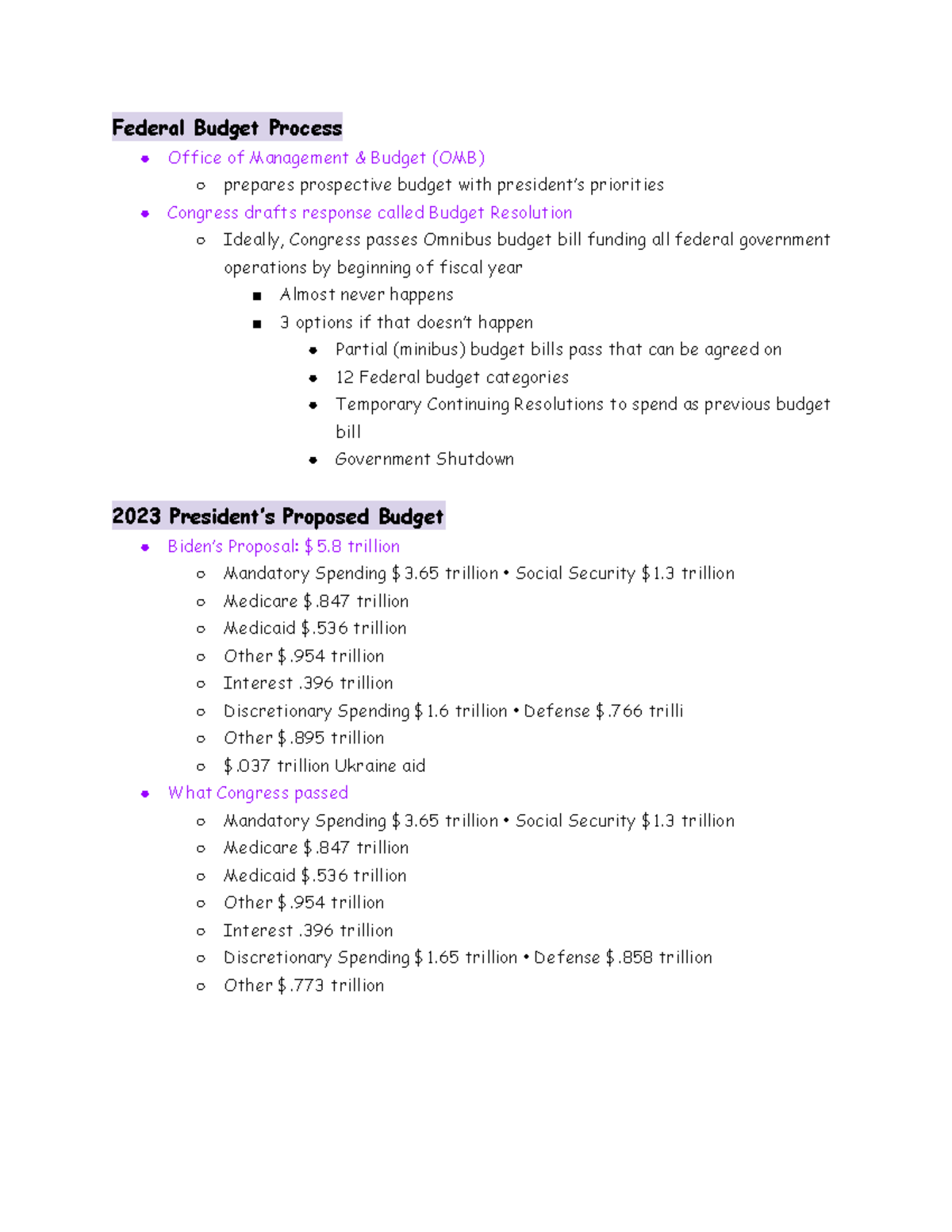 Exam 1 Notes POS2041 (b) - Federal Budget Process Office Of Management ...