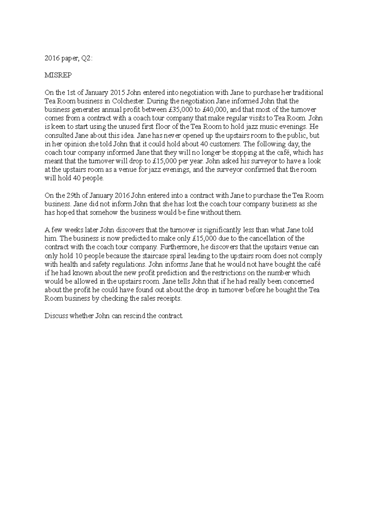 Misrep problem Q 2016 - 2016 paper, Q2: MISREP On the 1st of January ...