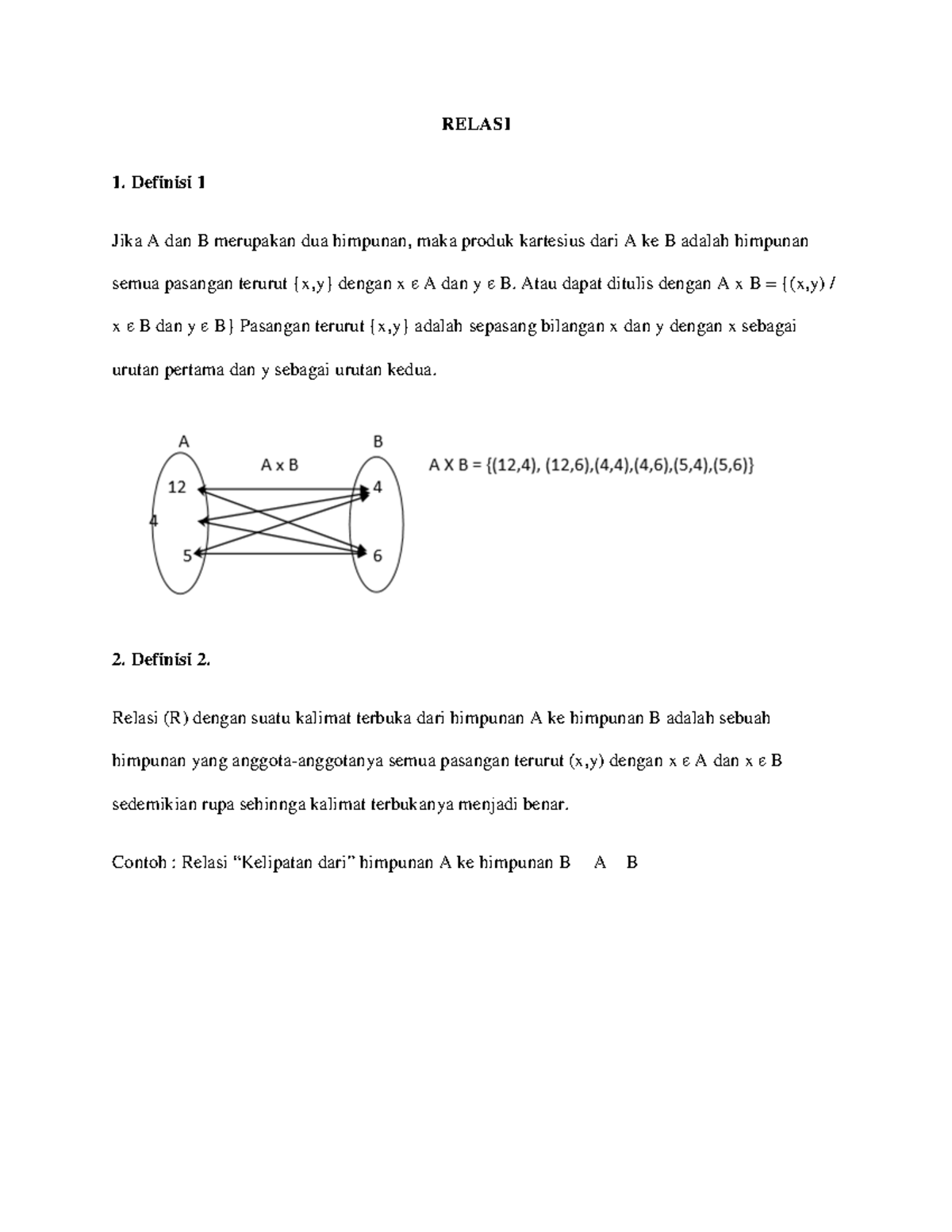 Materi Pengantar Mm 10 - RELASI Definisi 1 Jika A Dan B Merupakan Dua ...