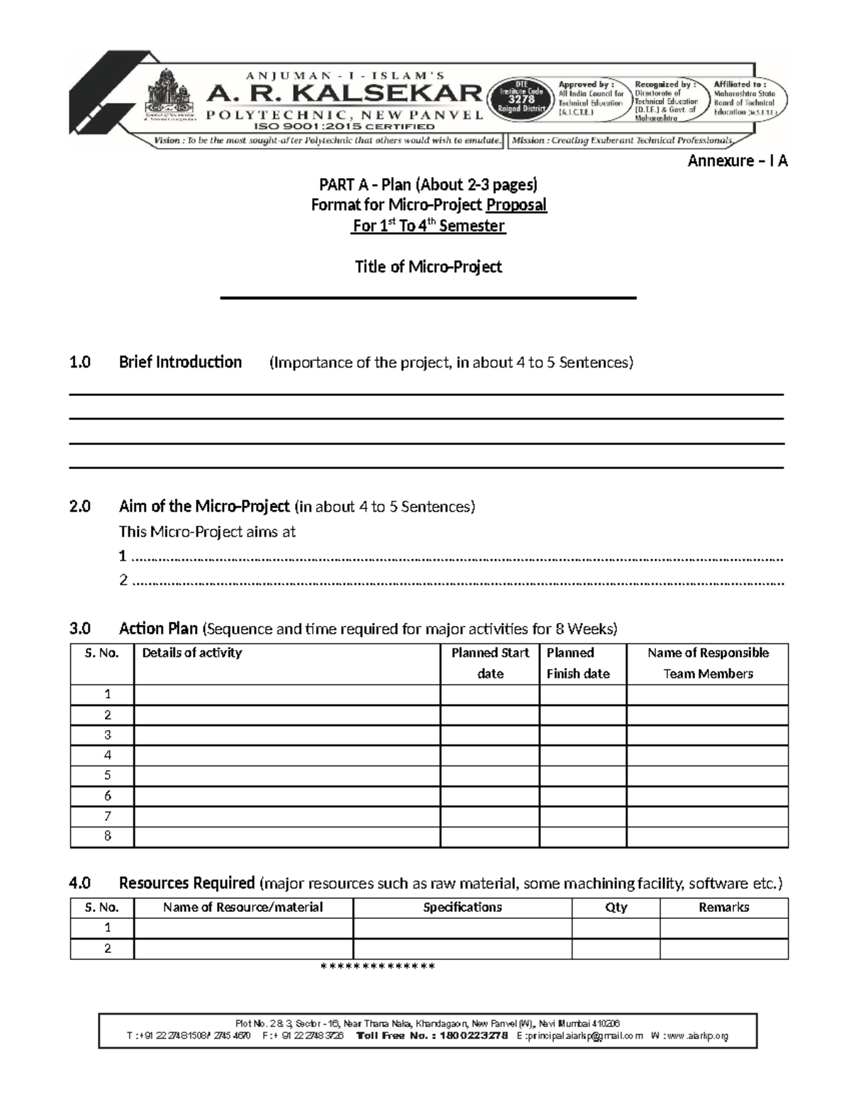 Micro Project Format Msbte-converted - Annexure – I A PART A - Plan ...