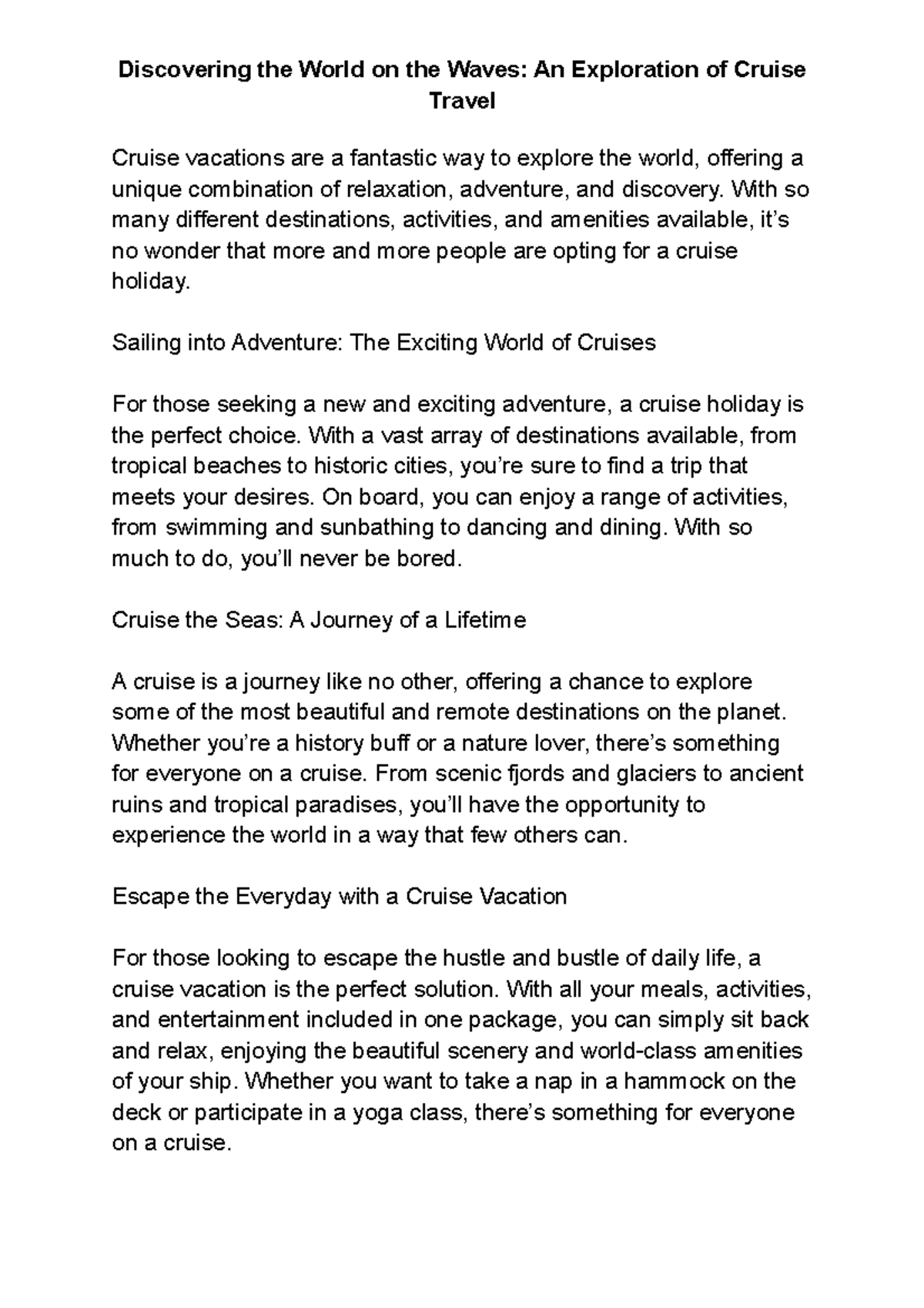 Discovering the World on the Waves An Exploration of Cruise Travel ...