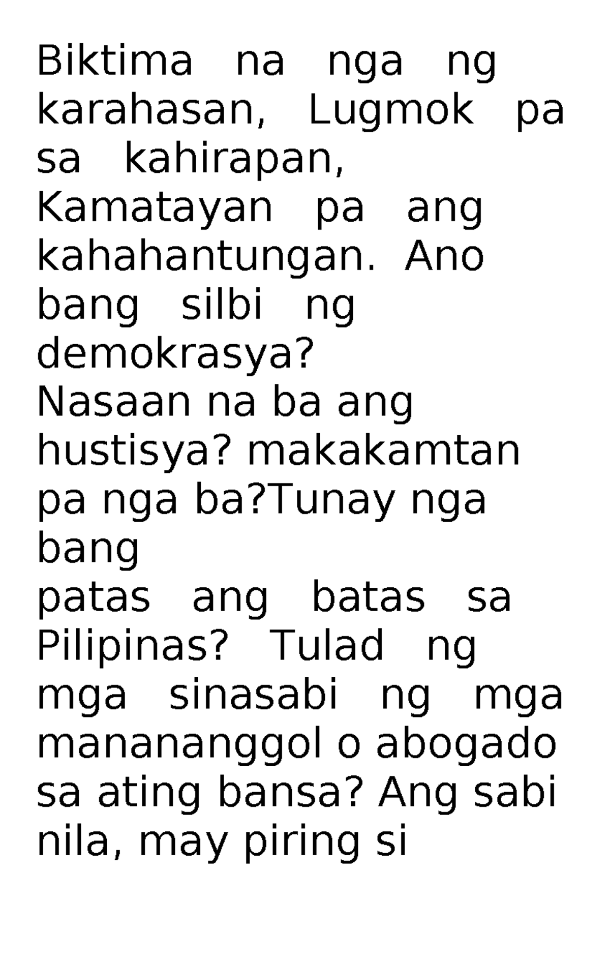 Speeches interpreting activity - Biktima na nga ng karahasan, Lugmok pa ...