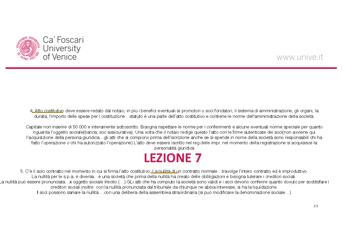Lezione 7 - Diritto Commerciale - LEZIONE S.p.: inquadramento