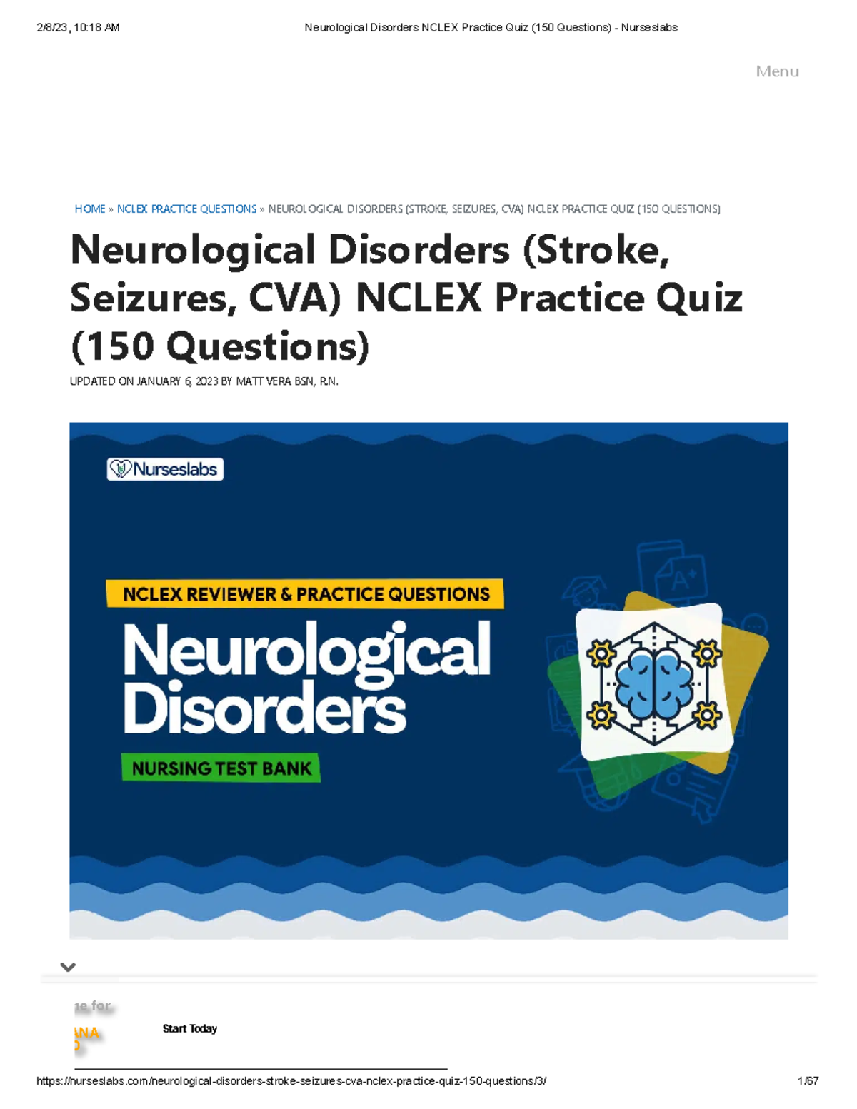 Neurological Disorders Nclex Practice Quiz (150 Questions) - 3 - HOME ...