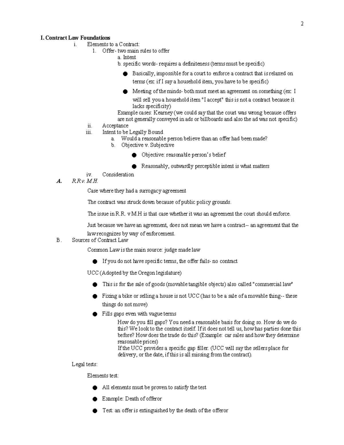 Contracts Outline - Summary Contact Improvisation - I. Contract Law ...