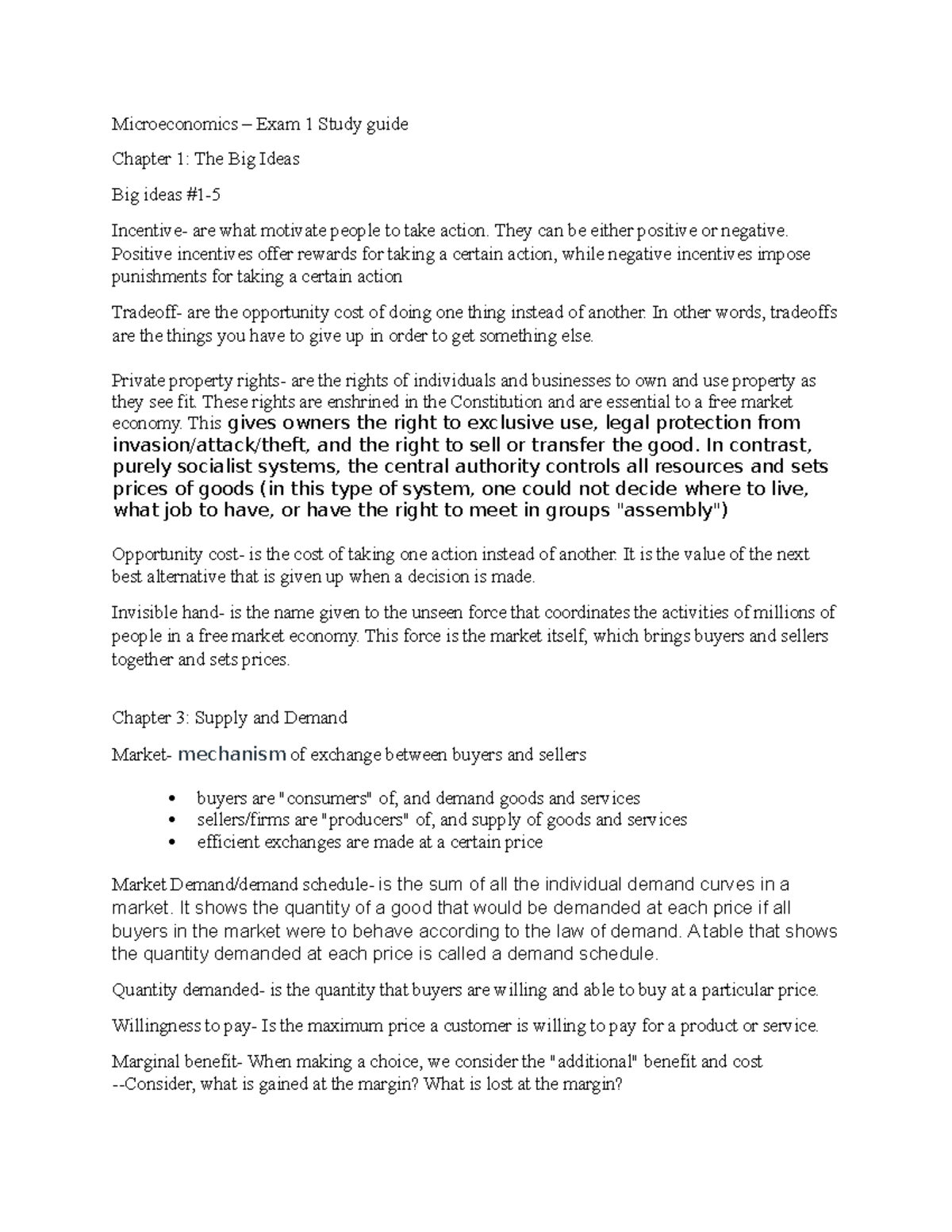 Microeconomics Exam study guide - Microeconomics – Exam 1 Study guide ...