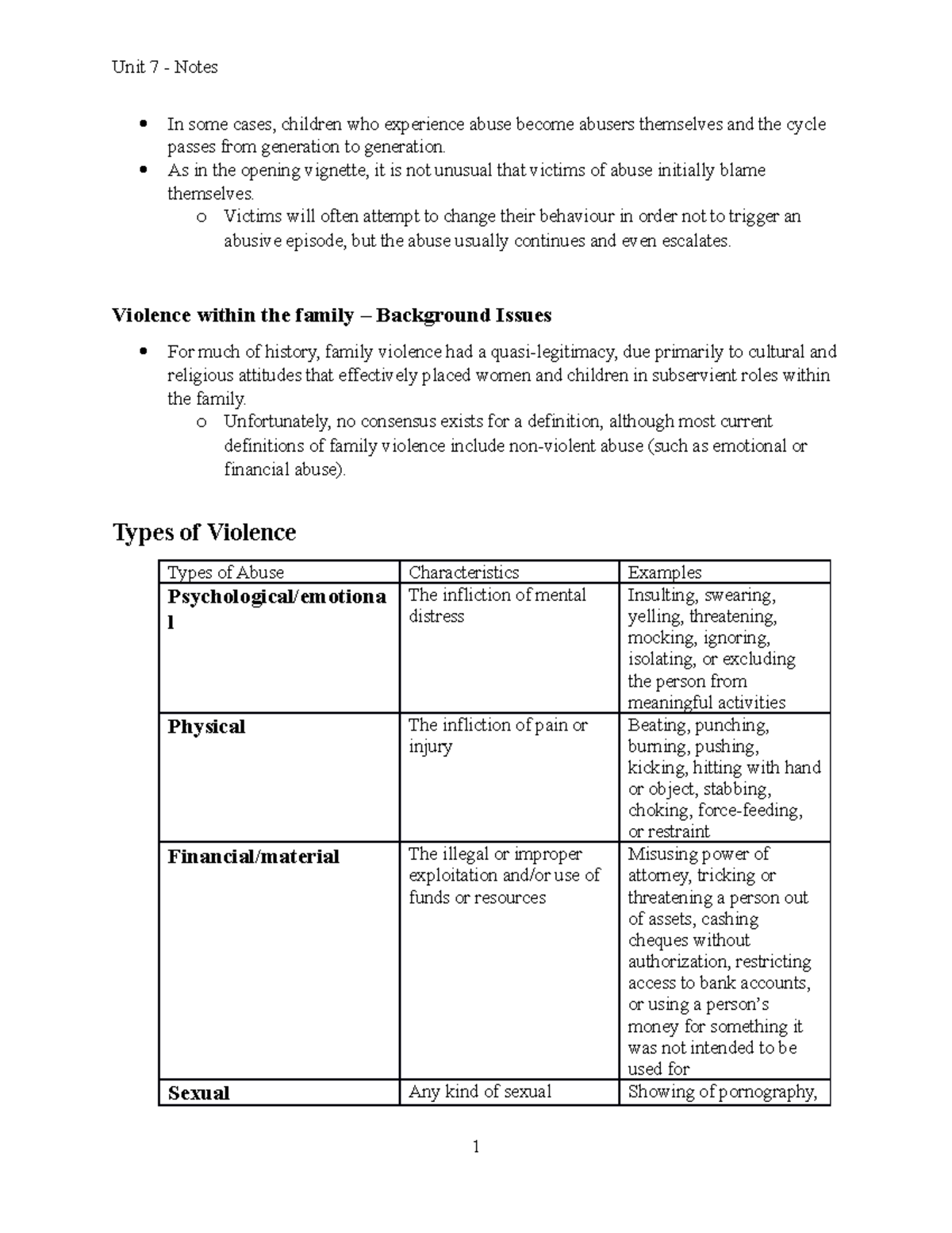 Unit 7 - Notes - In some cases, children who experience abuse become ...