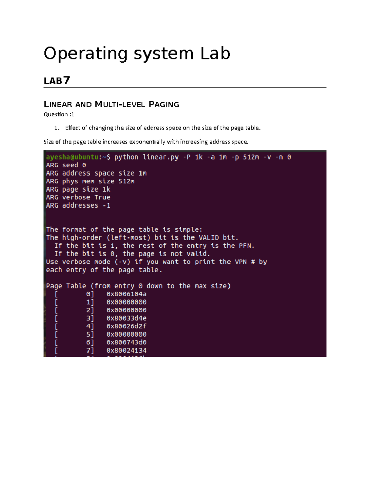 changing the size of page to see the change in page table size ...