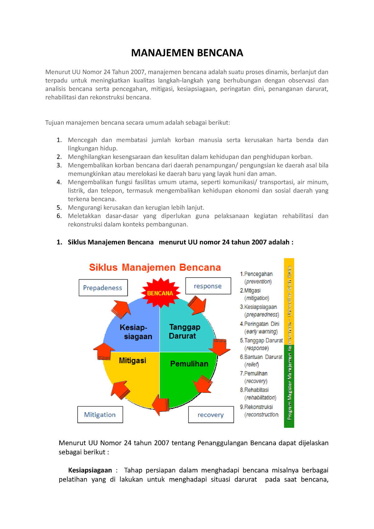 Manajemen Bencana - MANAJEMEN BENCANA Menurut UU Nomor 24 Tahun 2007 ...