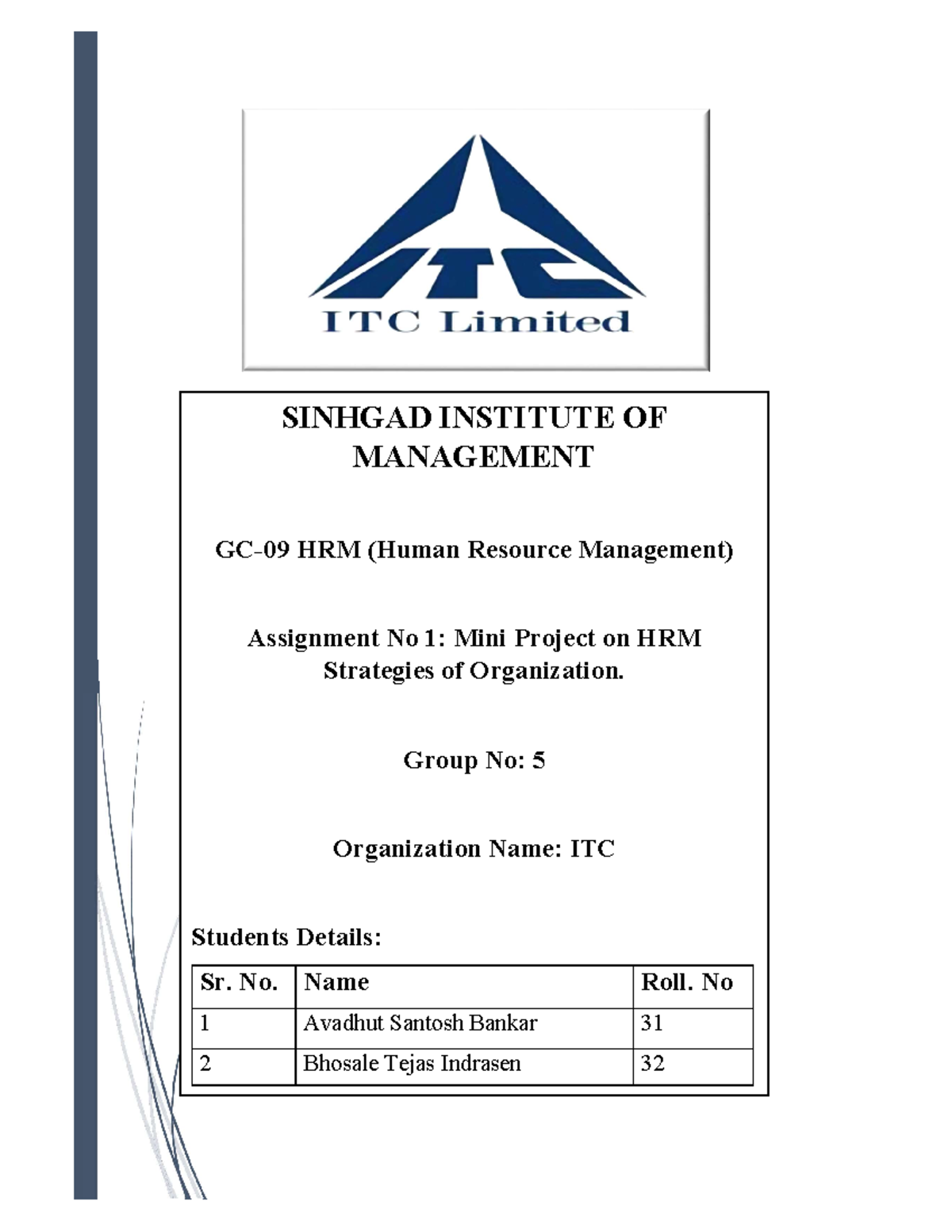 HRM ITC Report - Mini Project on HRM Strategies of Organization ...