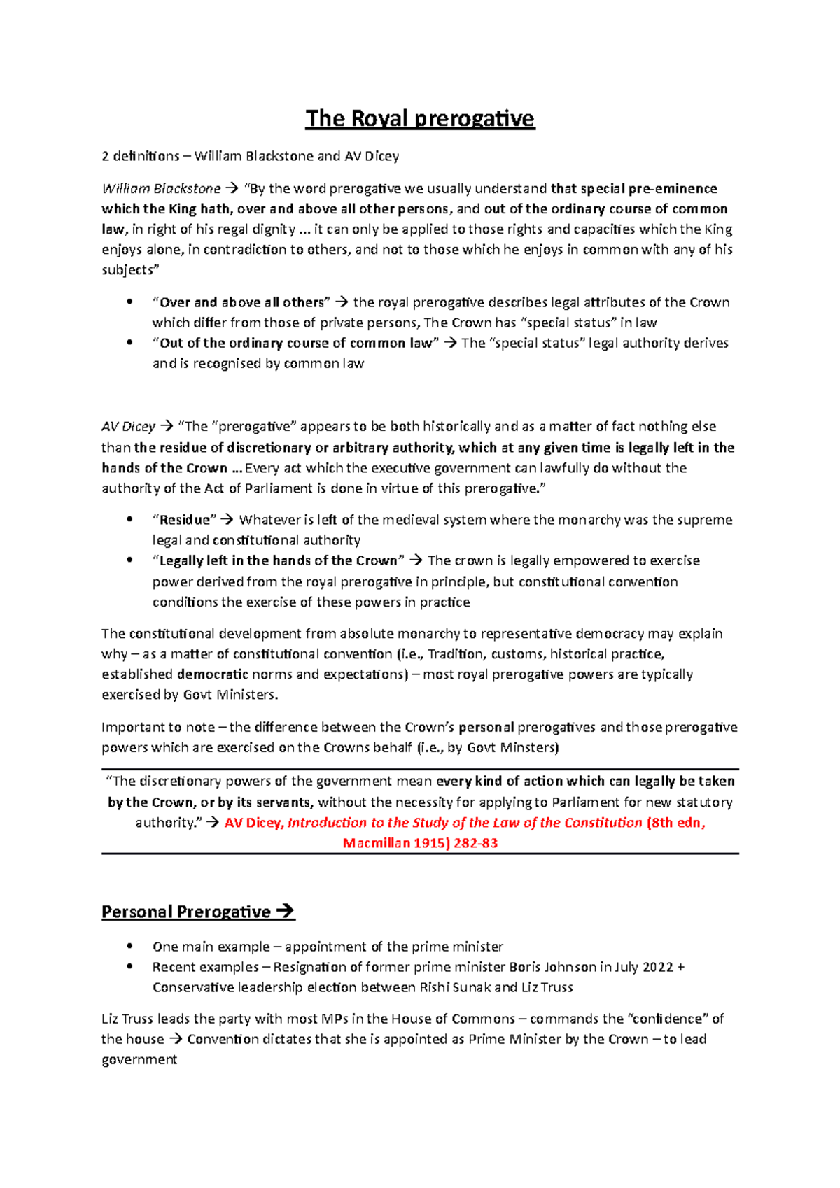 Week 2 Public Law - The Royal prerogative (DONE) - The Royal ...