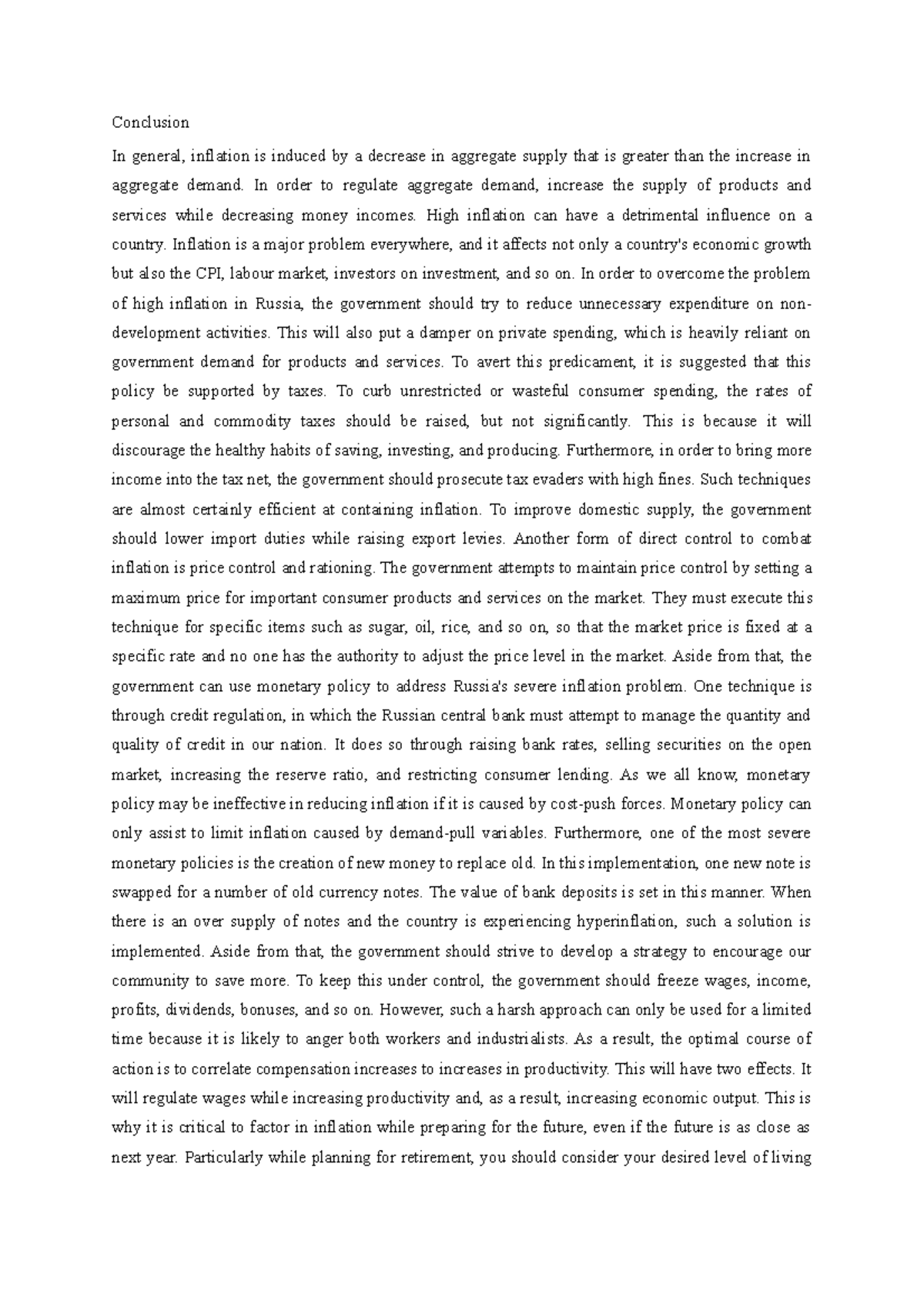 Conclusion group project eco Inflation in Russia - Conclusion In ...