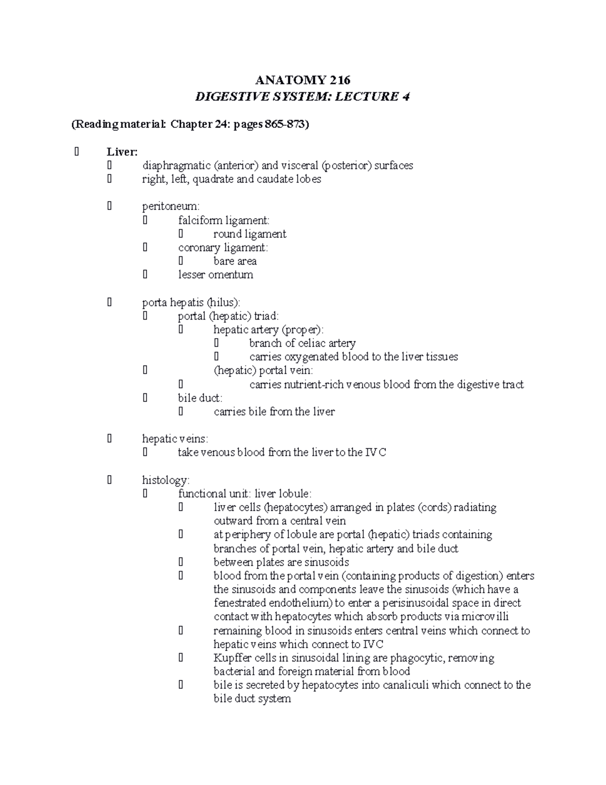 Lecture 16 Digestive System 4 - ANATOMY 216 DIGESTIVE SYSTEM: LECTURE 4 ...