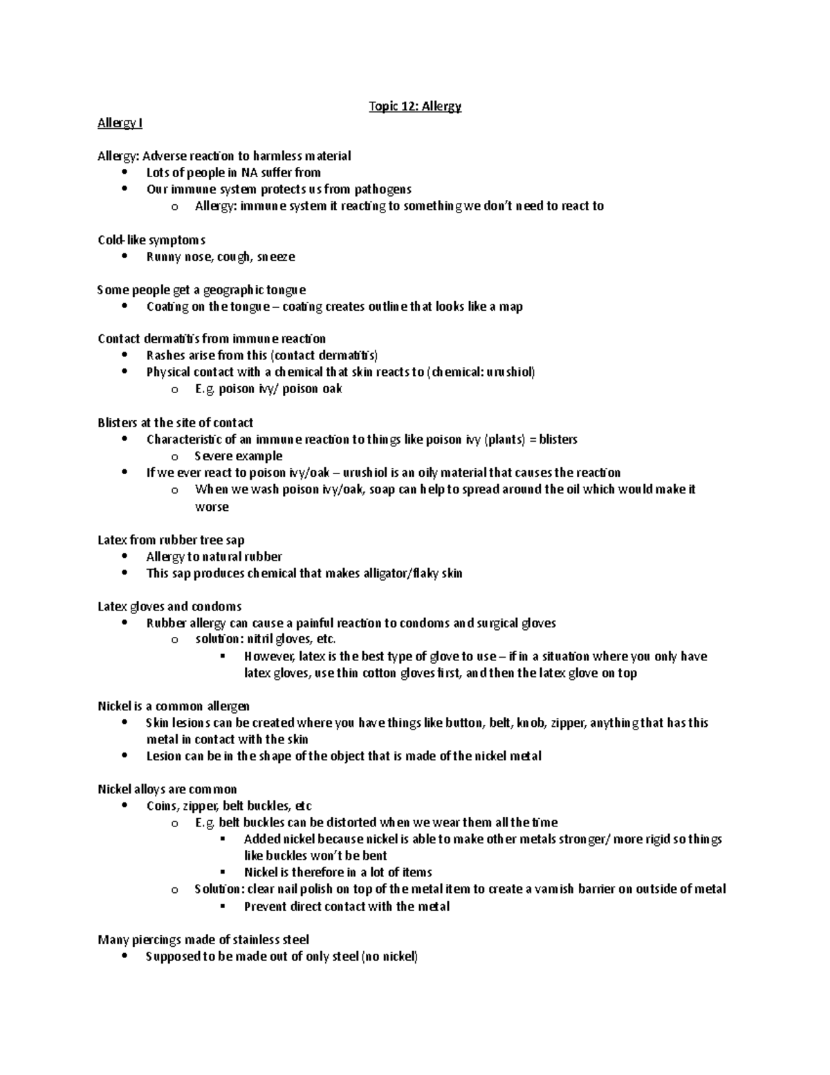 Topic 12 - allergy - lecture notes - Topic 12: Allergy Allergy I ...