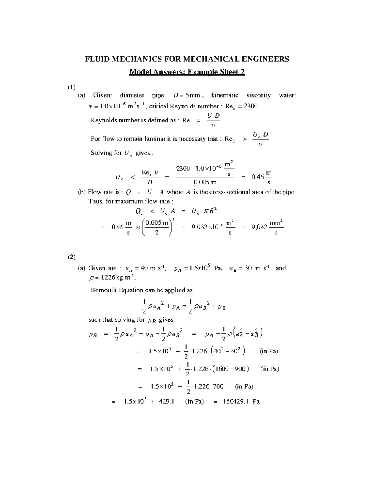 Fluid mechanics solution 2 FLUID MECHANICS FOR MECHANICAL ENGINEERS