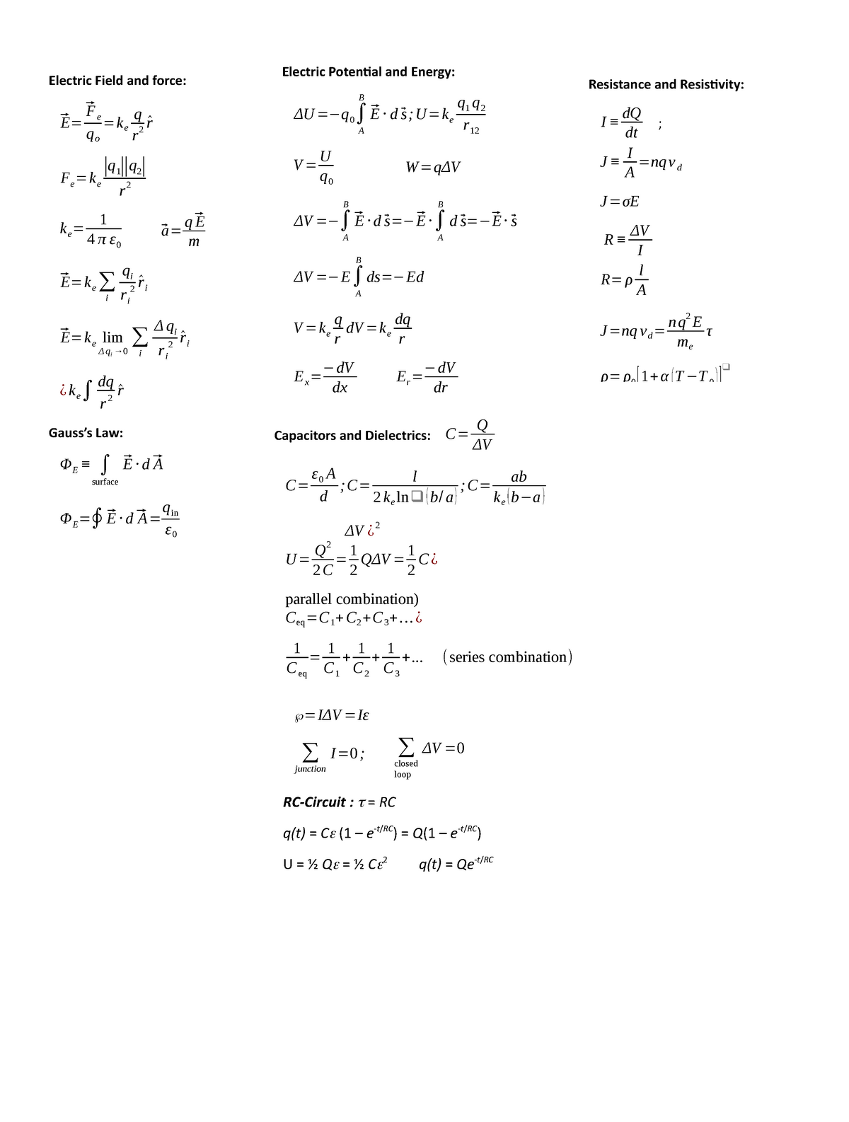 Formulae-sheet-Phys 205 -E-and-M - with Mechanics - Midterm and Final ...