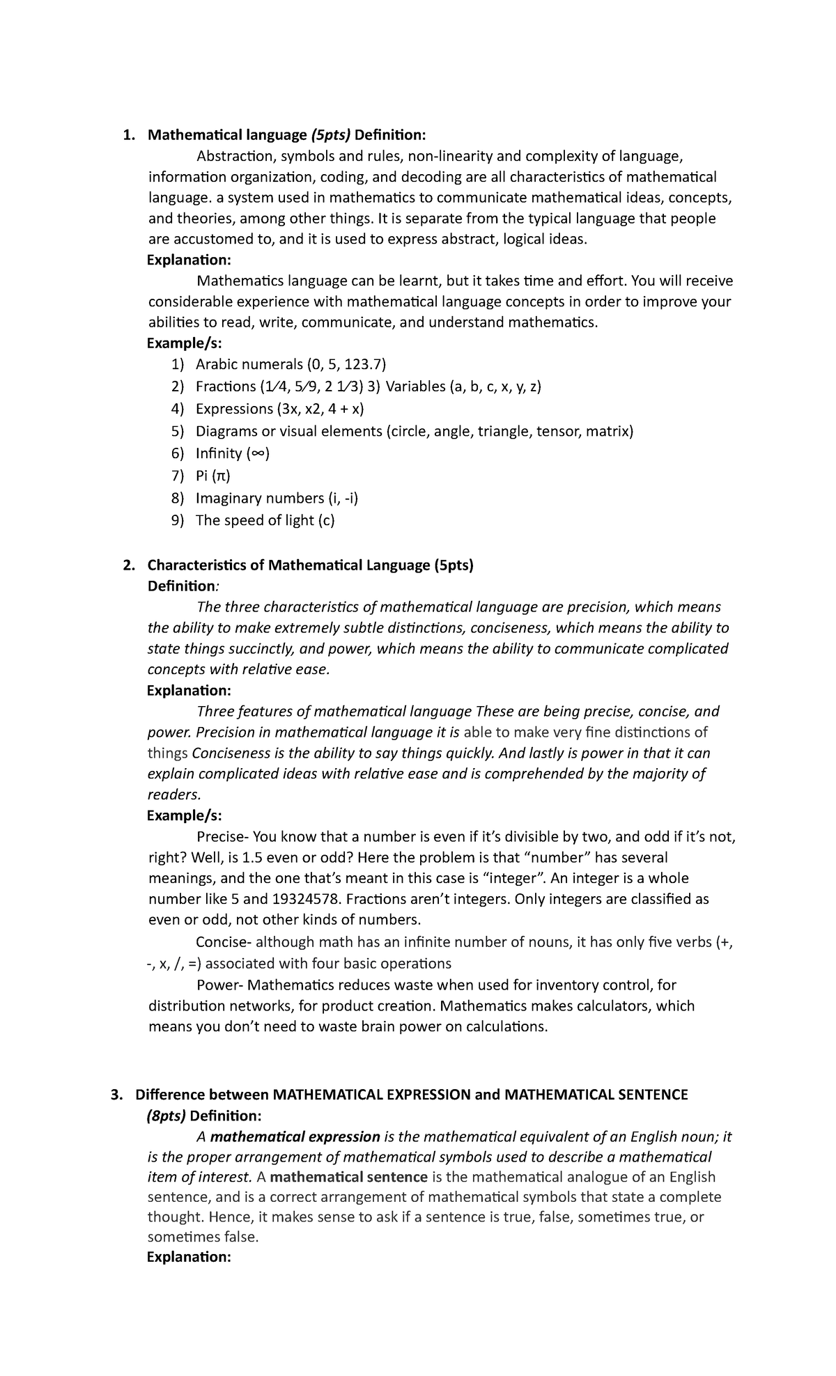 ASS2.Mathematics as a Language - Mathematical language (5pts ...