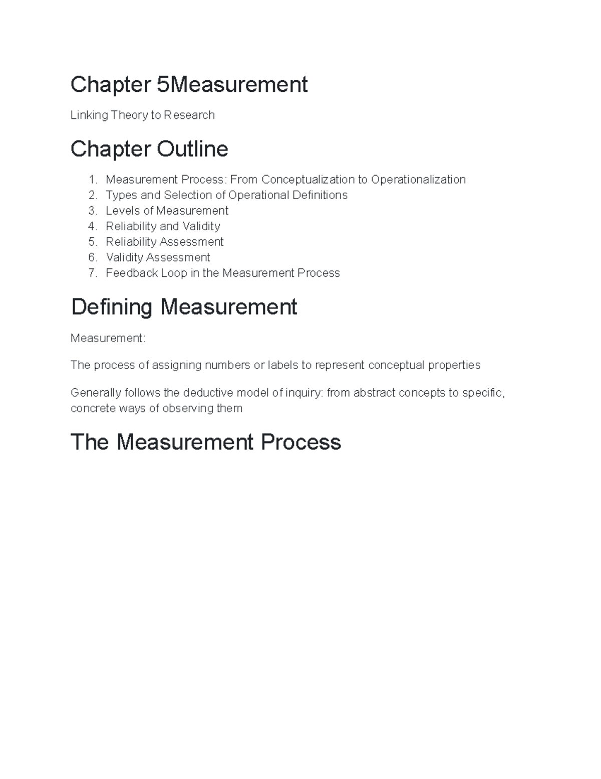 Social Research- Chapter 5 - Chapter 5Measurement Linking Theory To ...