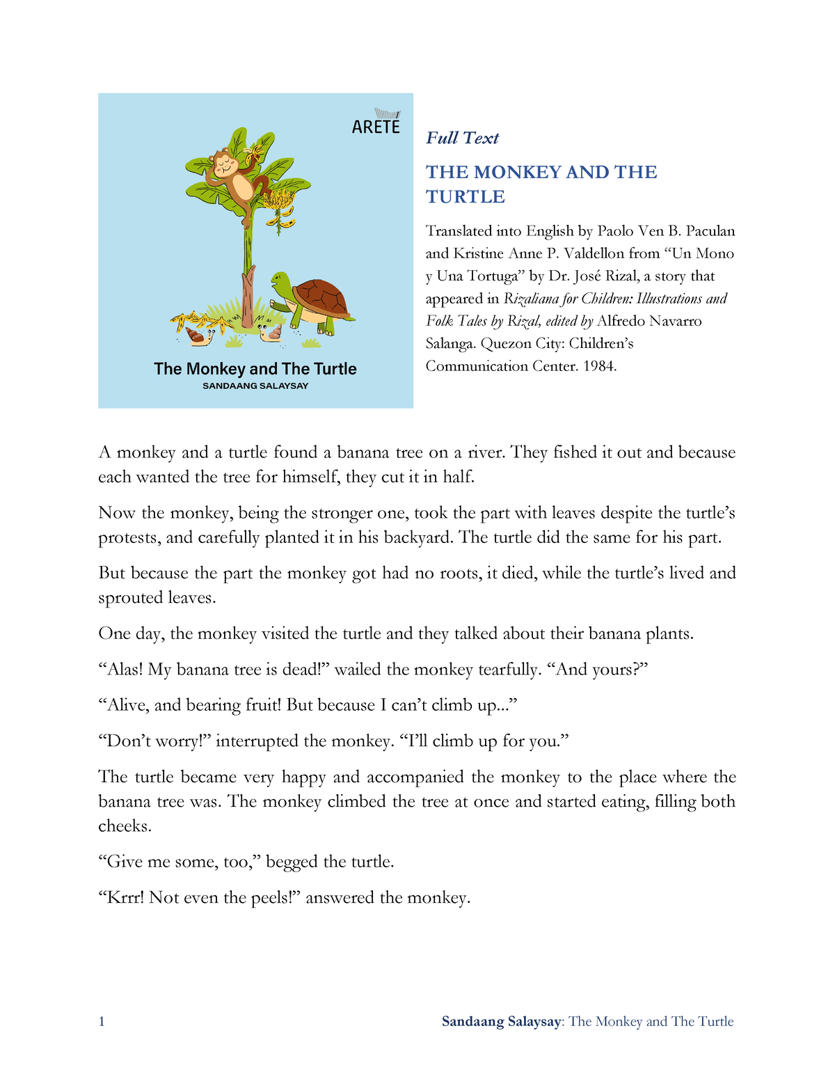 02 The Monkey and The Turtle Full Text - Full Text THE MONKEY AND THE