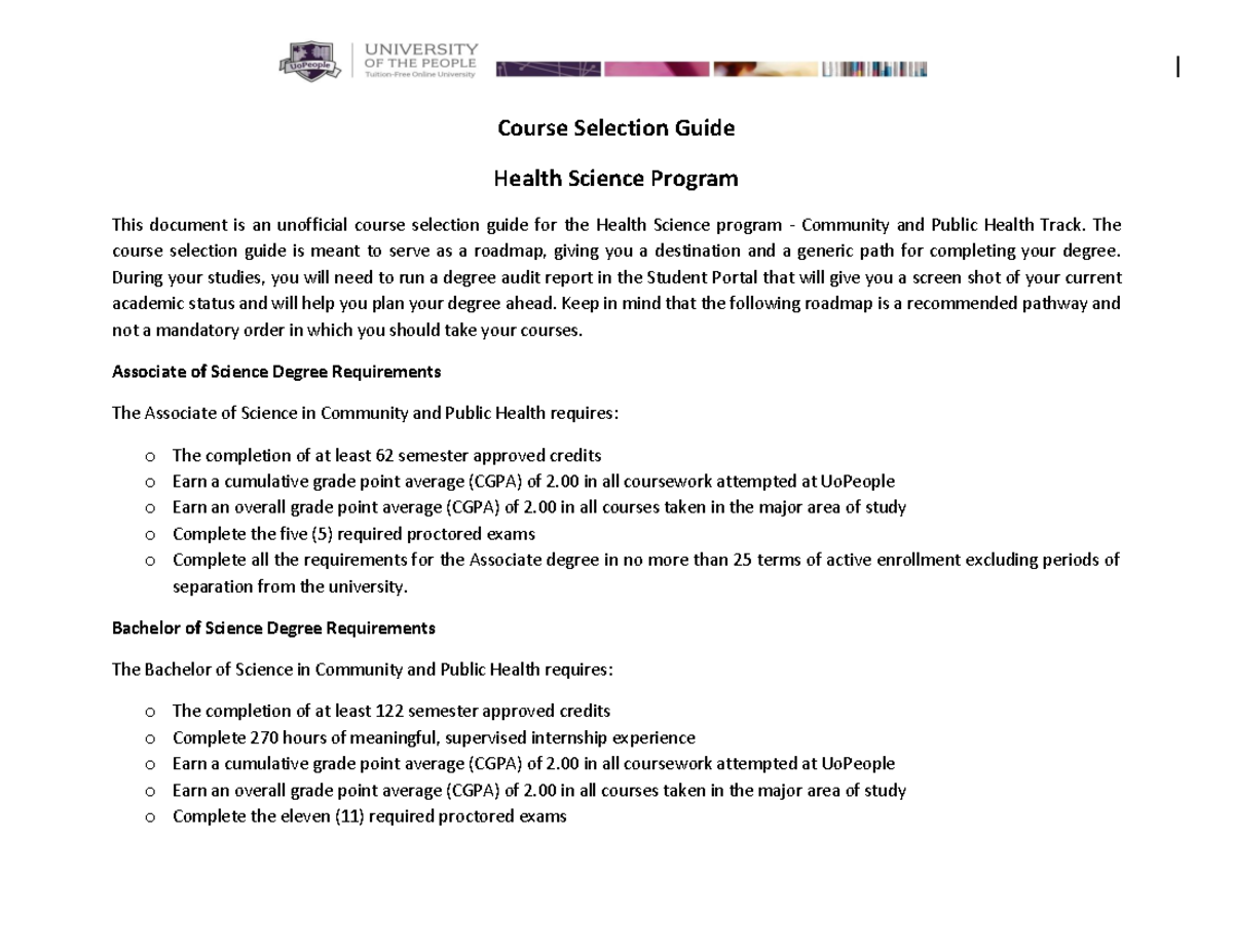 CourseSelectionGuide HealthScience Course Selection Guide Health