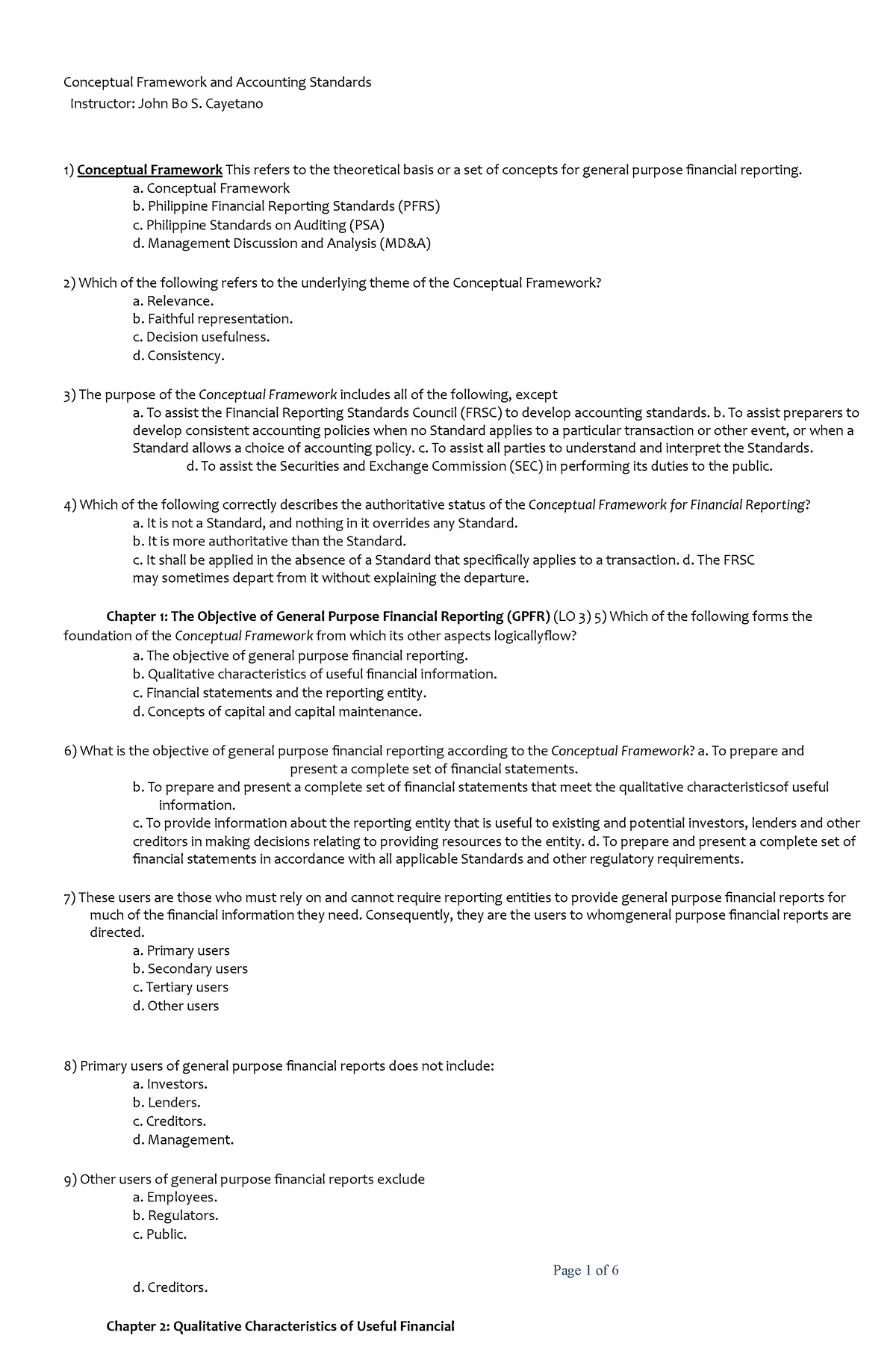 FAR Practice Questions - Conceptual Framework and Accounting Standards ...