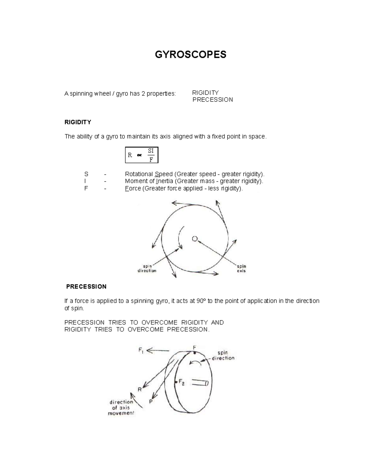2 INS Gyro Instruments Information GYROSCOPES A spinning wheel