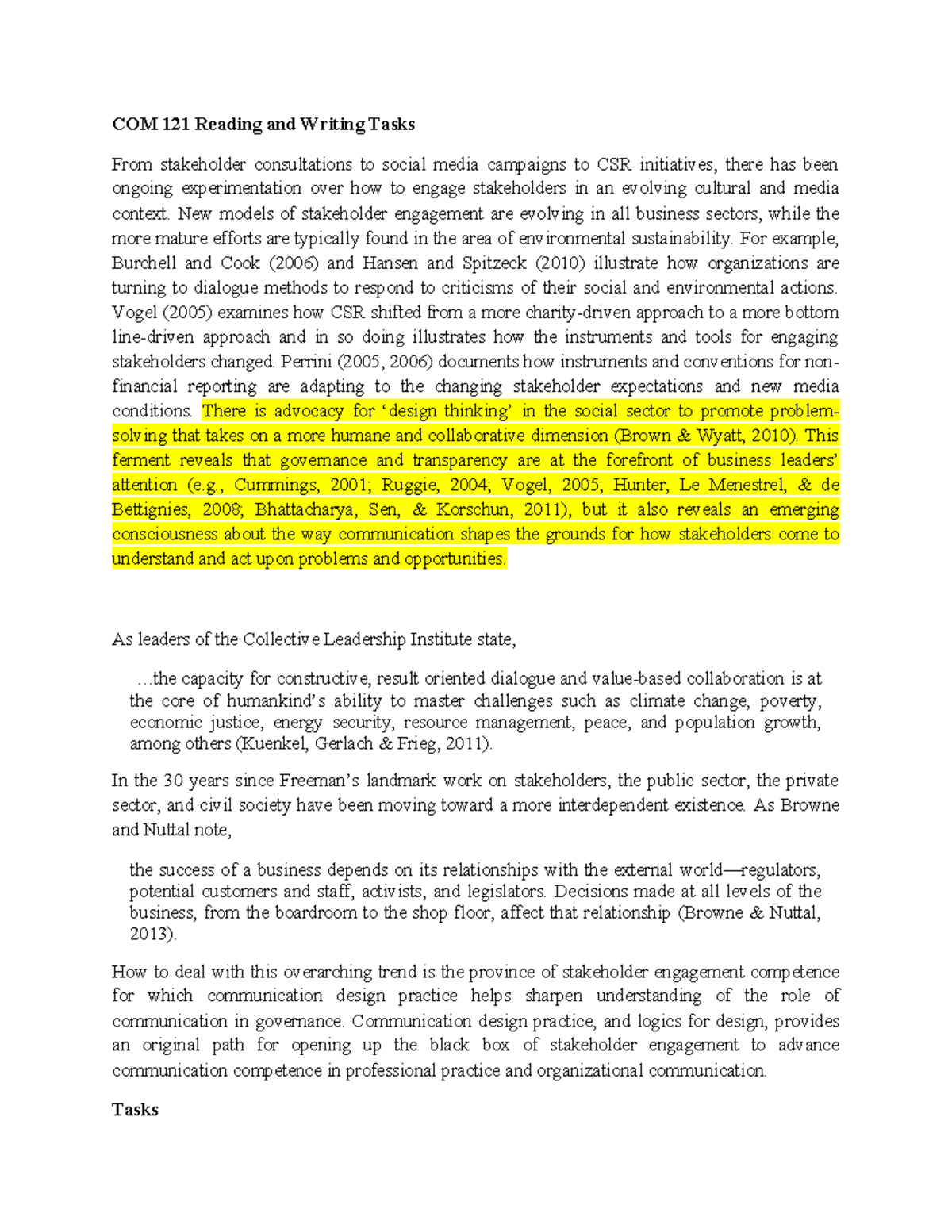 Reading and Writing Task - COM 121 Reading and Writing Tasks From ...