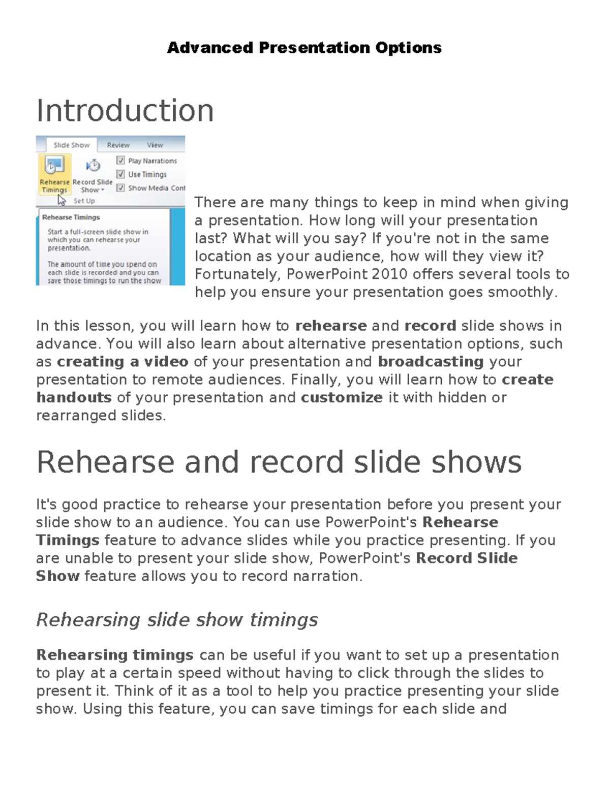 Advanced Presentation Option - Introduction There are many things to ...