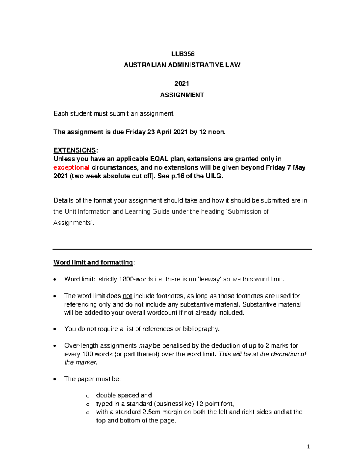 LLB358 Assignment 2021 Final - LLB AUSTRALIAN ADMINISTRATIVE LAW 2021 ...