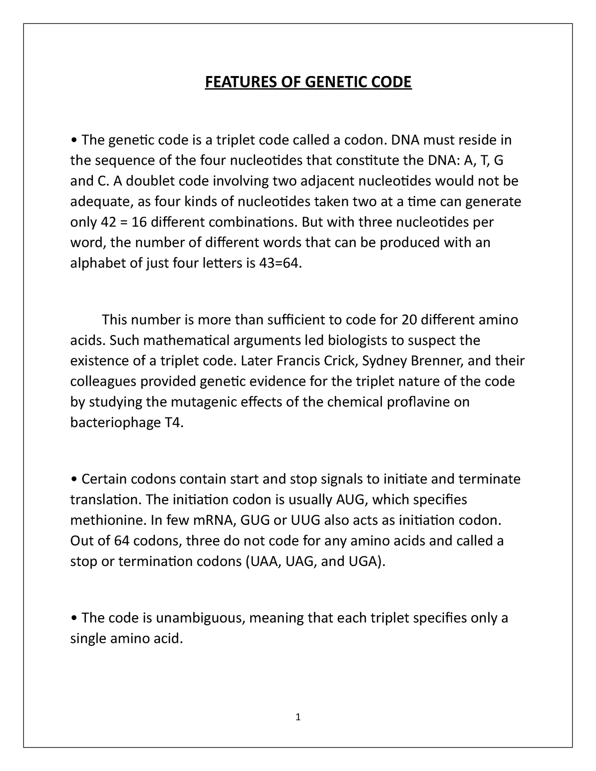 features-of-genetic-code-features-of-genetic-code-the-genetic-code-is