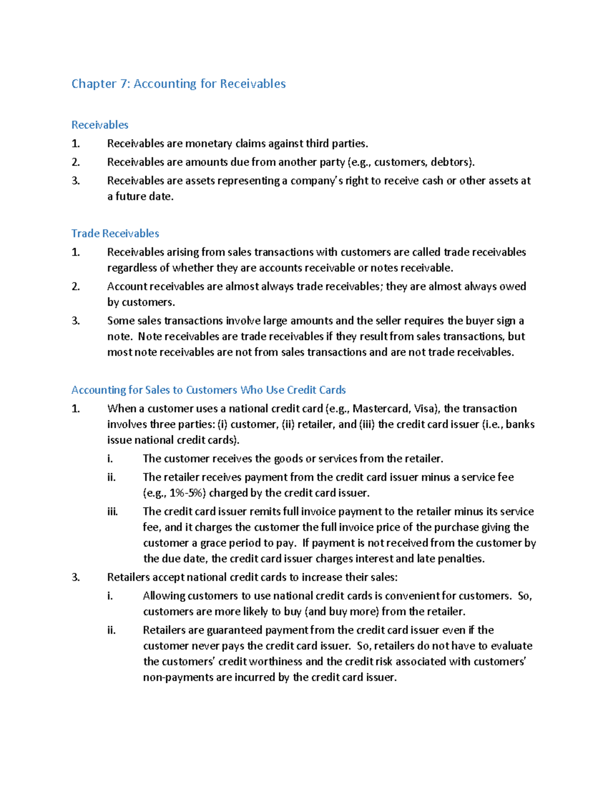 Chapter 7 Page 1 - Chapter 7: Accounting For Receivables Receivables ...