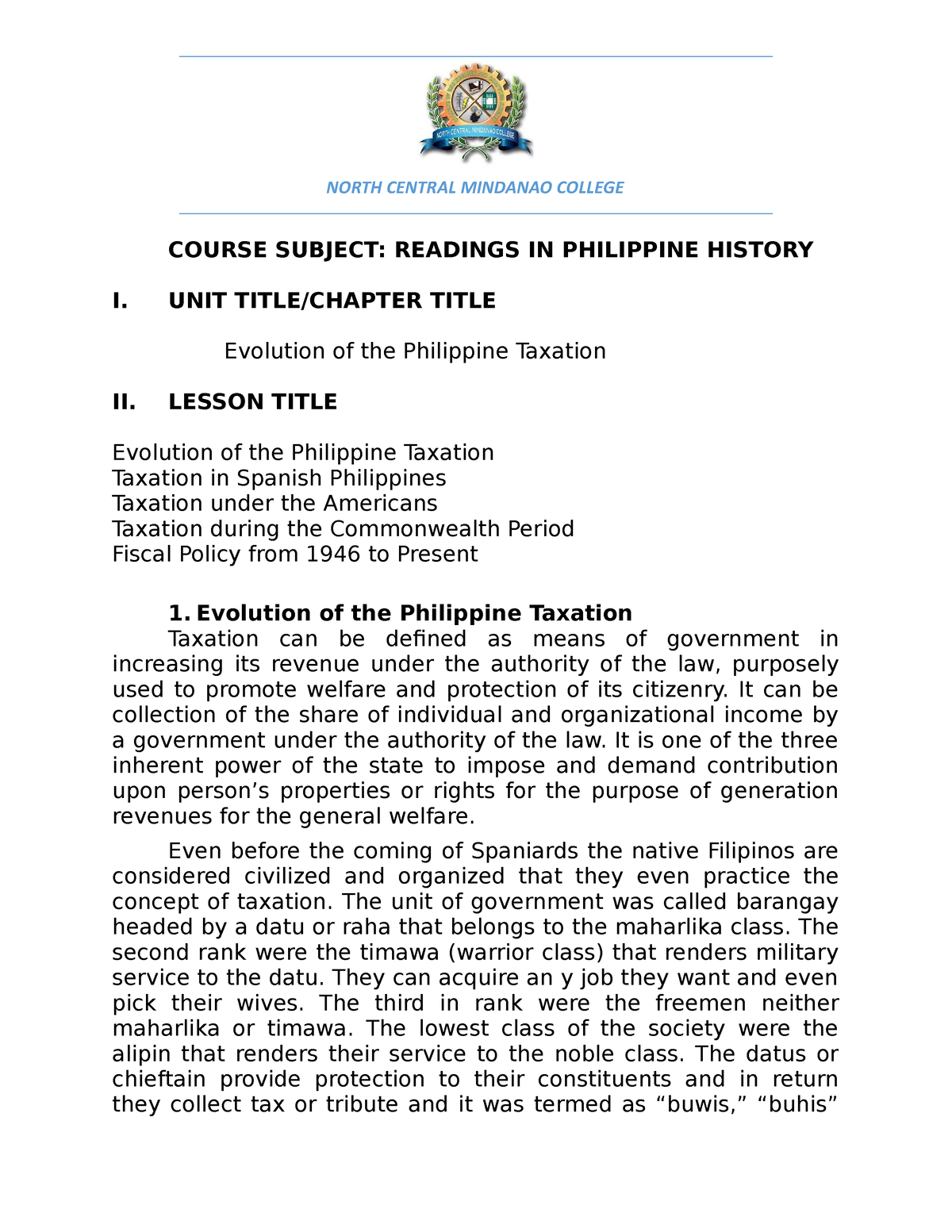 GE 2 Readings IN THE Philippine History- Evolution OF THE Philippine ...