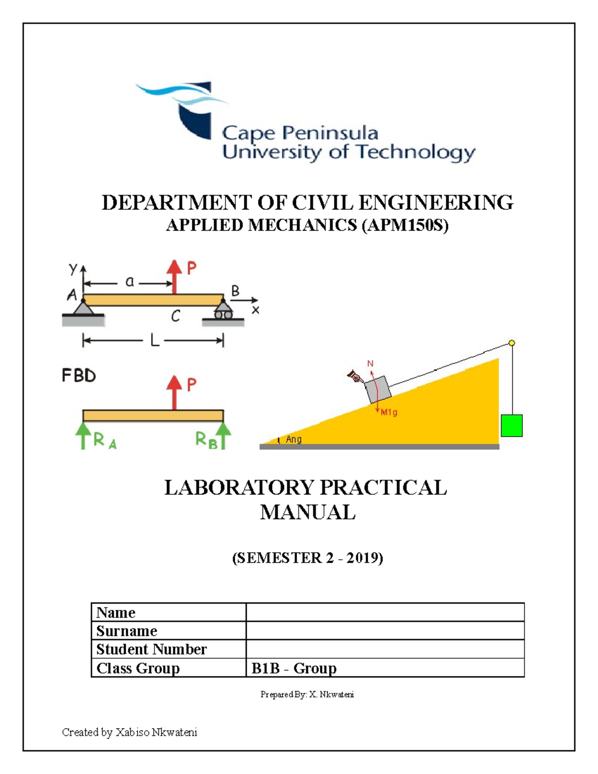 B Eng Applied Mechanics Practical Manual - S051MPA - CPUT - Studocu